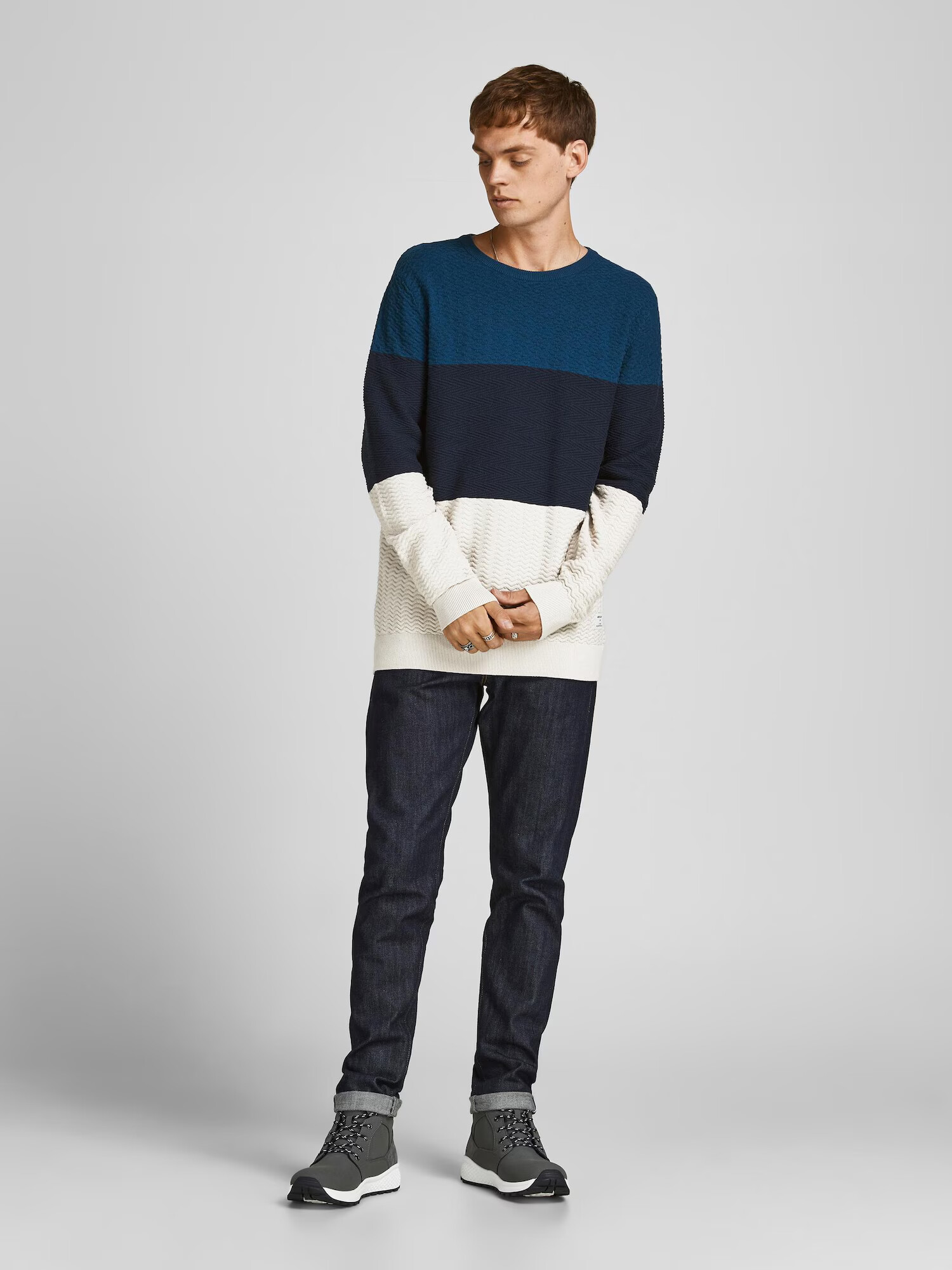 JACK & JONES Pulover 'Lawson' albastru / bleumarin / alb - Pled.ro