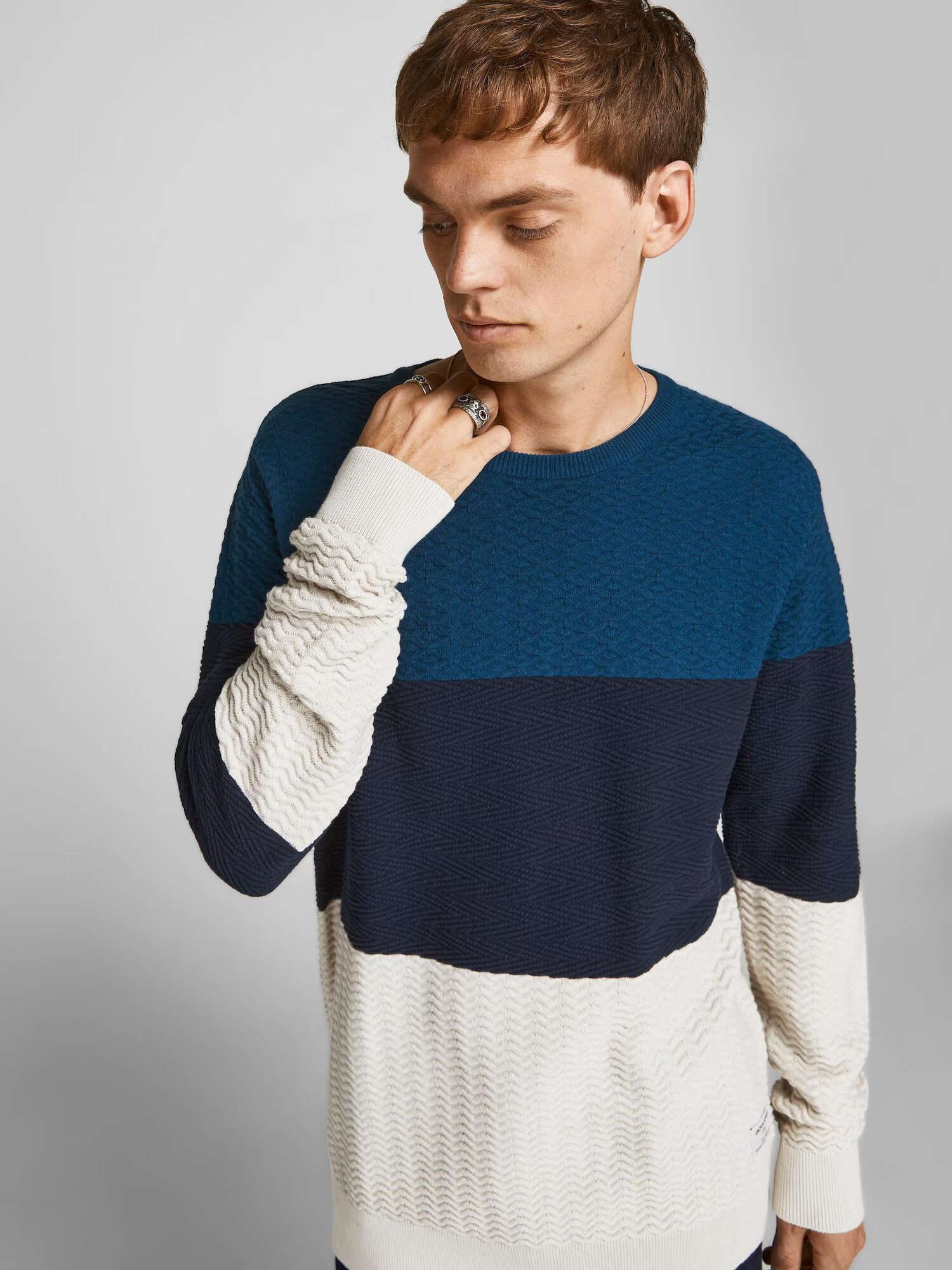 JACK & JONES Pulover 'Lawson' albastru / bleumarin / alb - Pled.ro