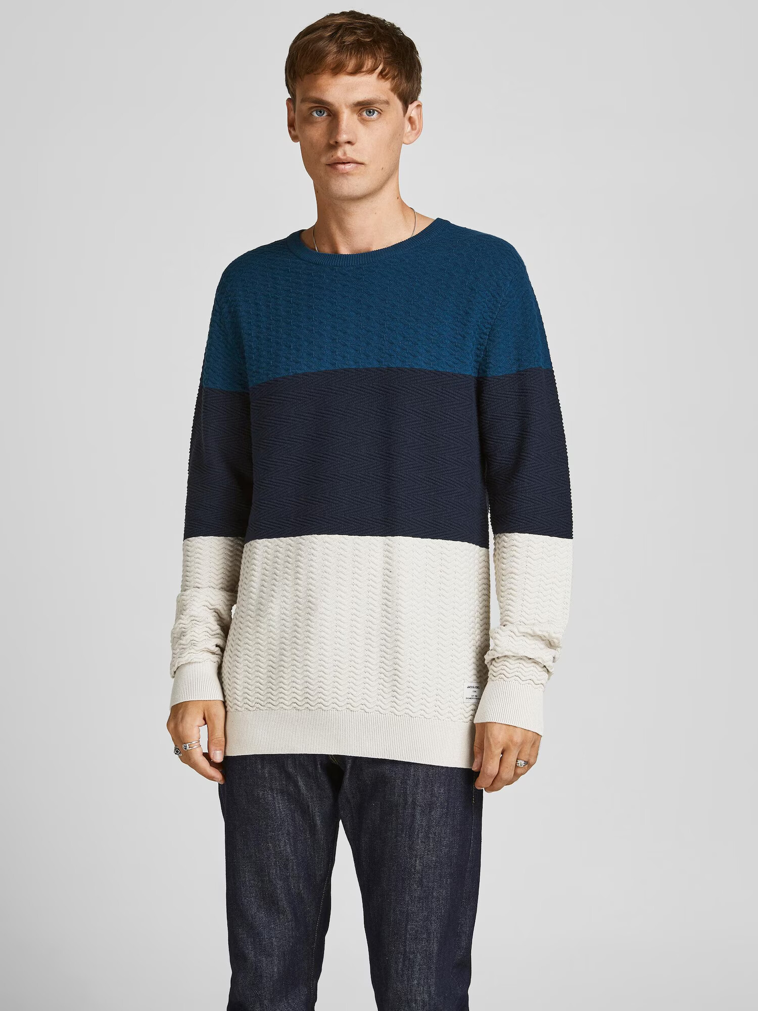 JACK & JONES Pulover 'Lawson' albastru / bleumarin / alb - Pled.ro