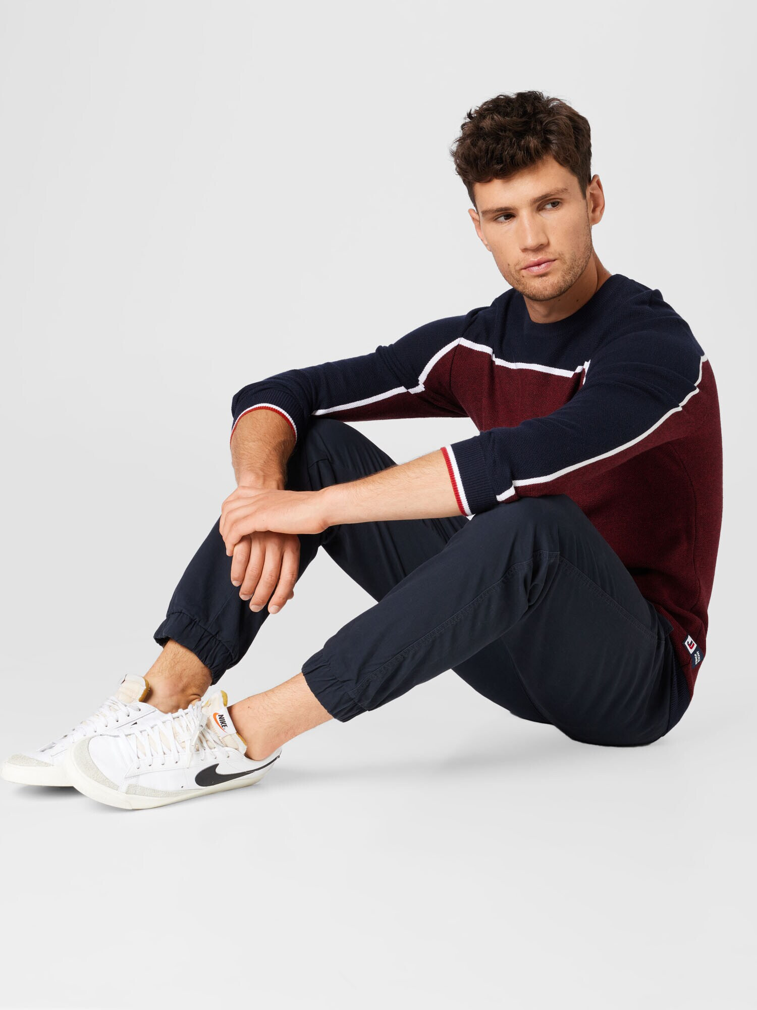 JACK & JONES Pulover 'LOGAN' bleumarin / roșu bordeaux / alb - Pled.ro