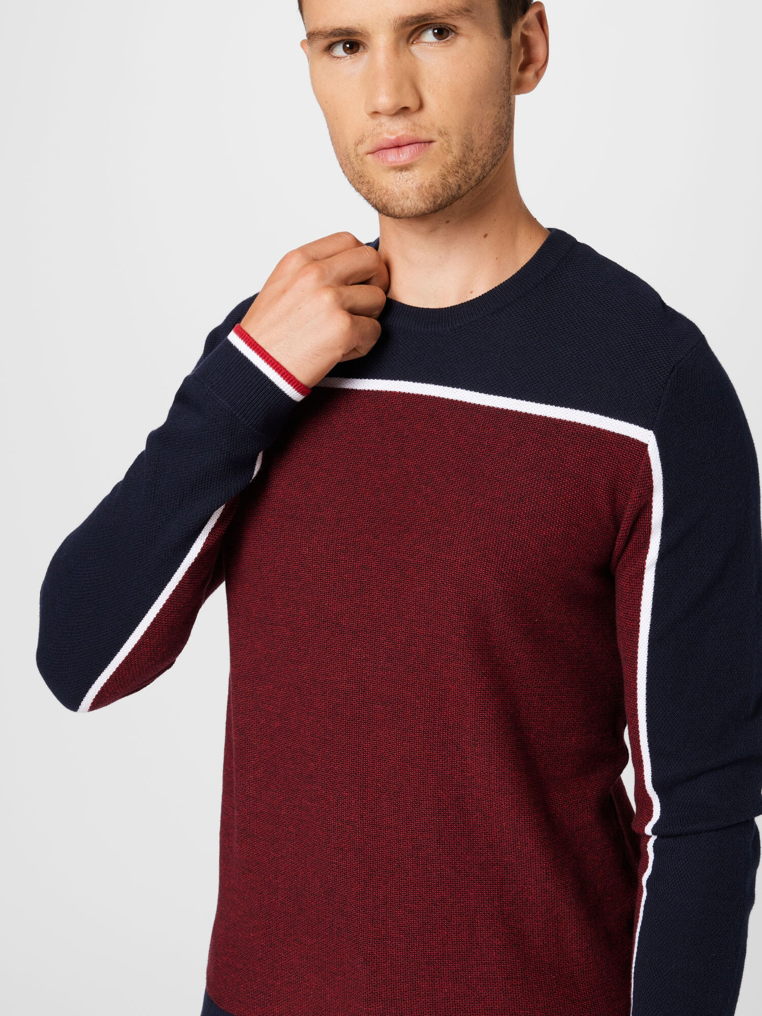 JACK & JONES Pulover 'LOGAN' bleumarin / roșu bordeaux / alb - Pled.ro