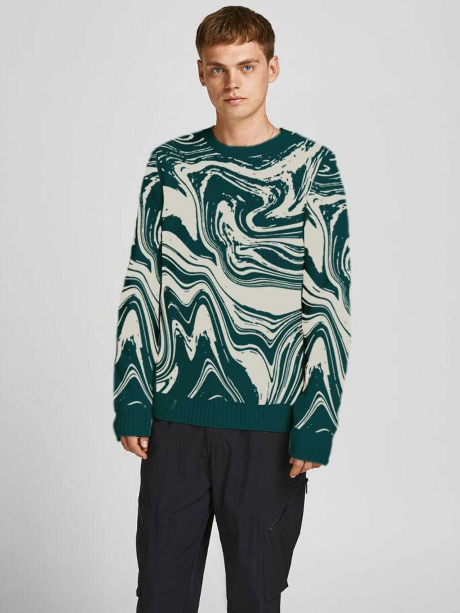 JACK & JONES Pulover 'MARBLE' bej / verde închis - Pled.ro