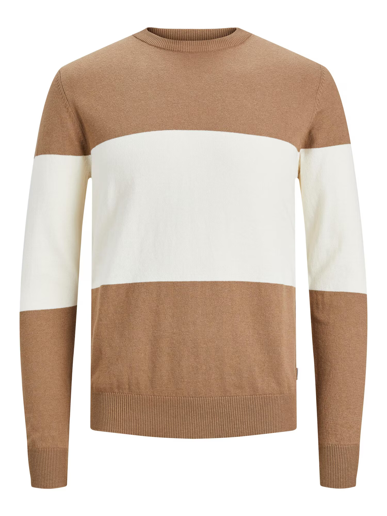 JACK & JONES Pulover maro deschis / alb natural - Pled.ro