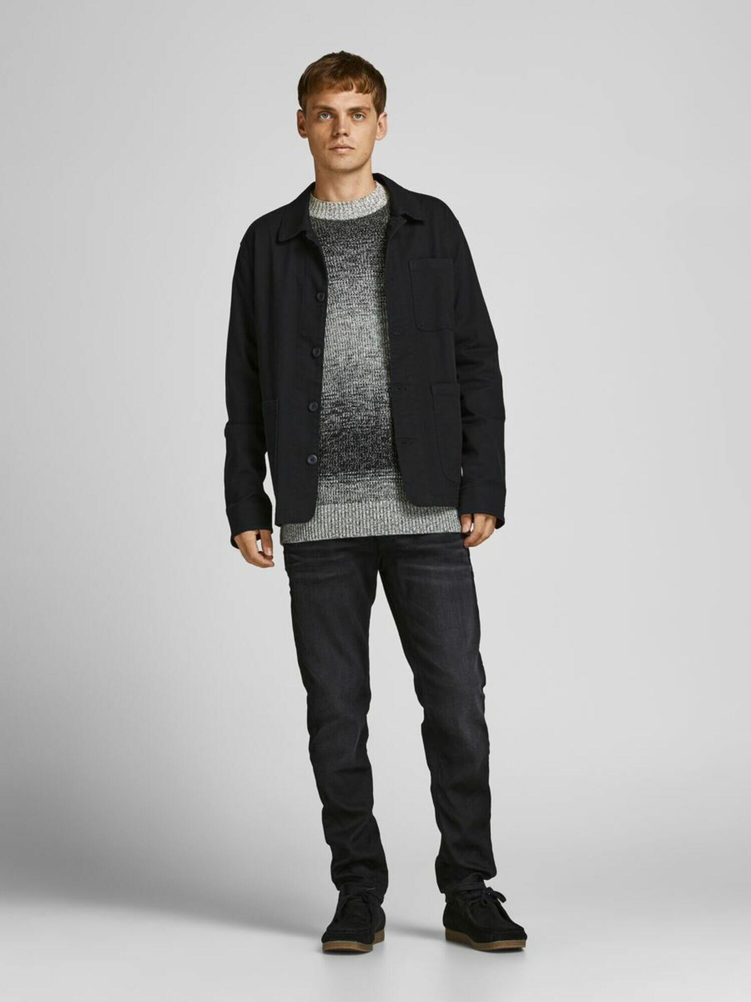 JACK & JONES Pulover 'Morgan' gri / negru - Pled.ro