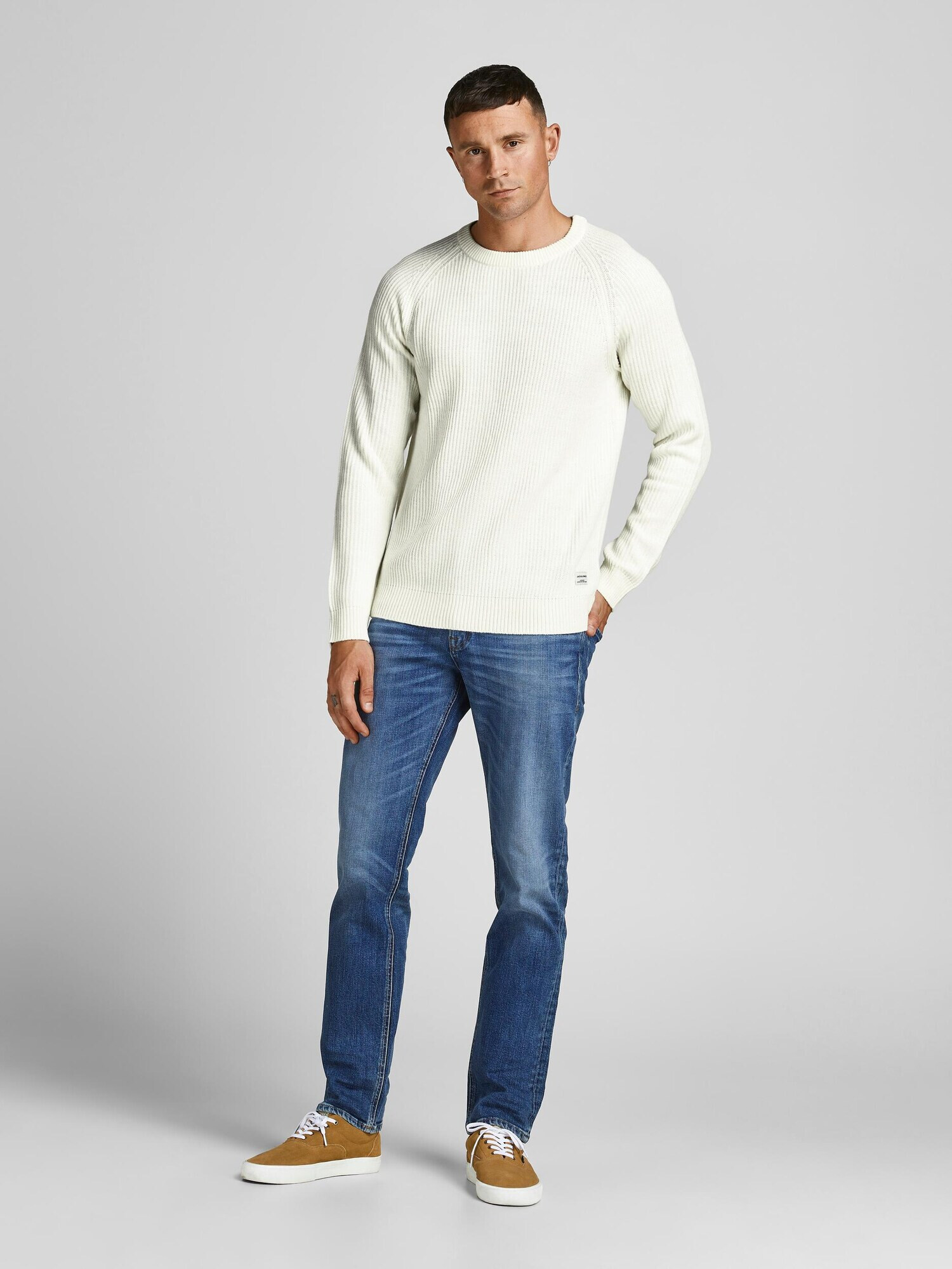 JACK & JONES Pulover 'Pannel' alb - Pled.ro