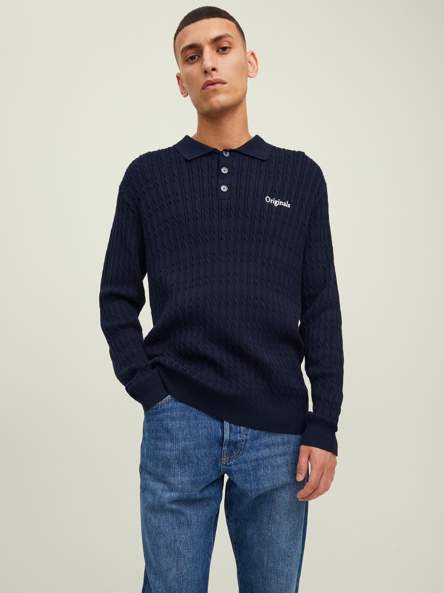 JACK & JONES Pulover 'Park' bleumarin / alb - Pled.ro