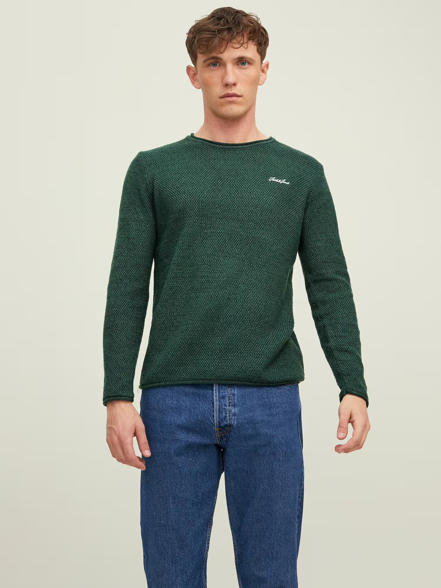 JACK & JONES Pulover 'Paul Tons' verde închis / alb - Pled.ro