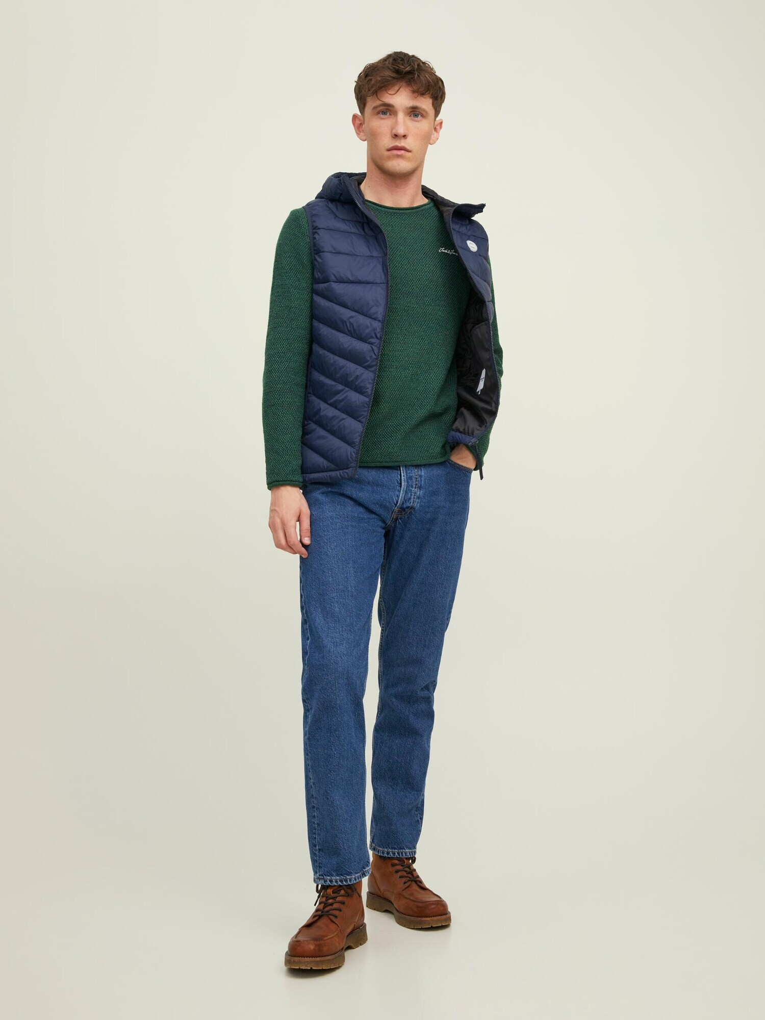 JACK & JONES Pulover 'Paul Tons' verde închis / alb - Pled.ro