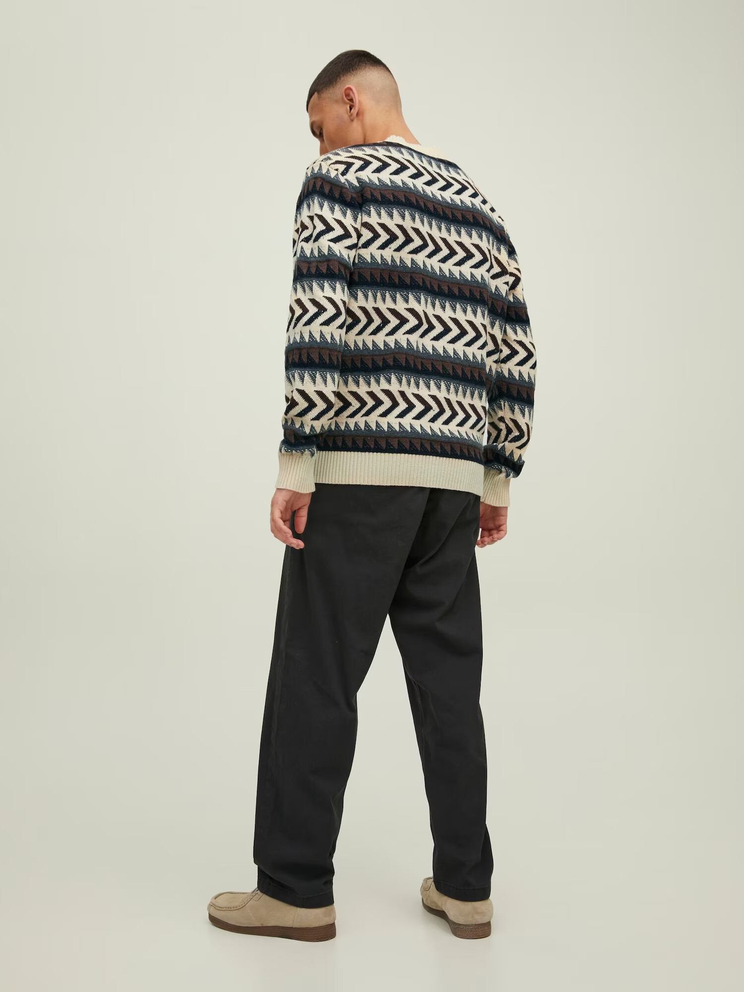 JACK & JONES Pulover 'Percy' crem / ciocolatiu / gri închis / negru - Pled.ro