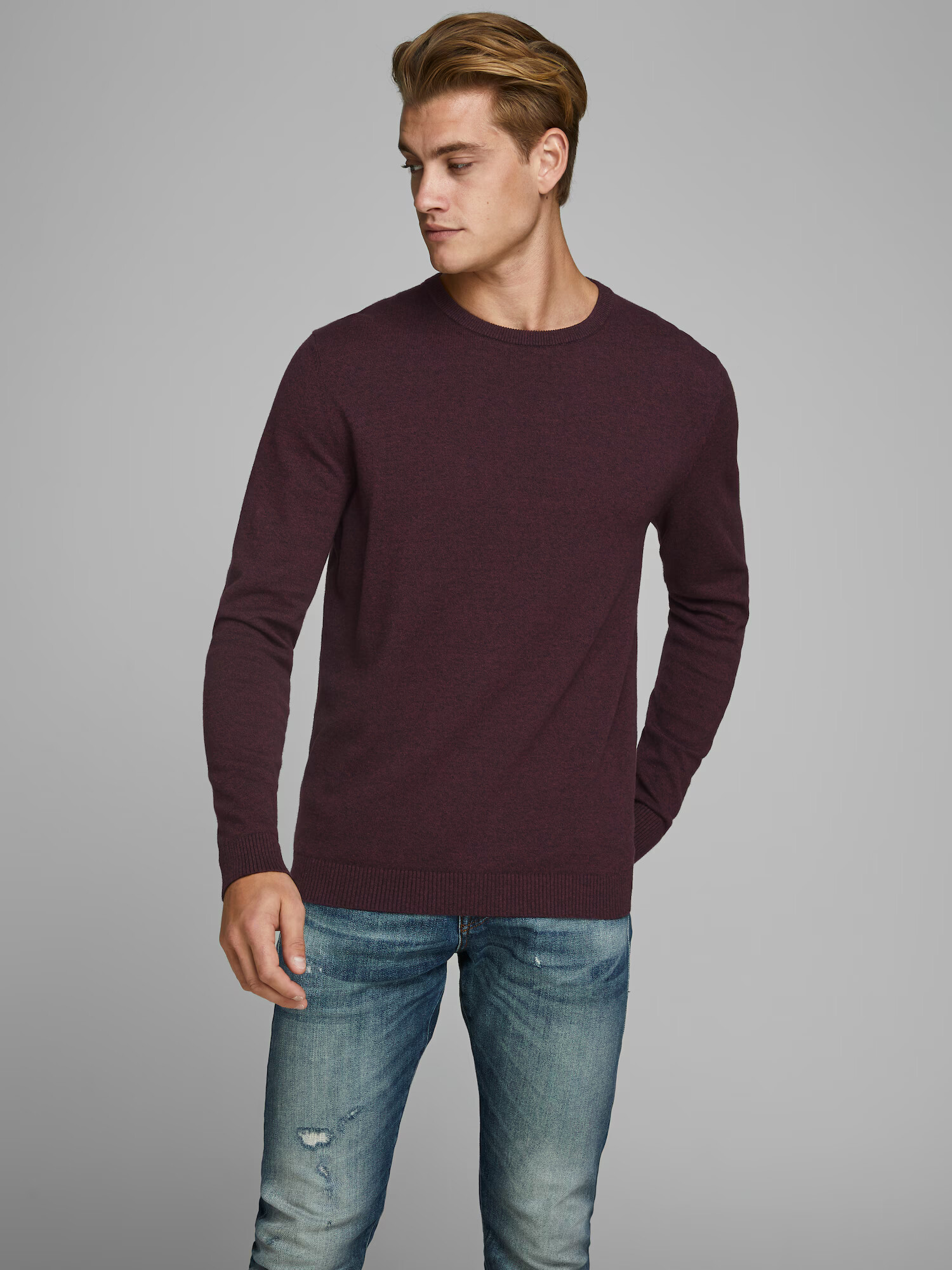 JACK & JONES Pulover roșu burgundy / negru - Pled.ro