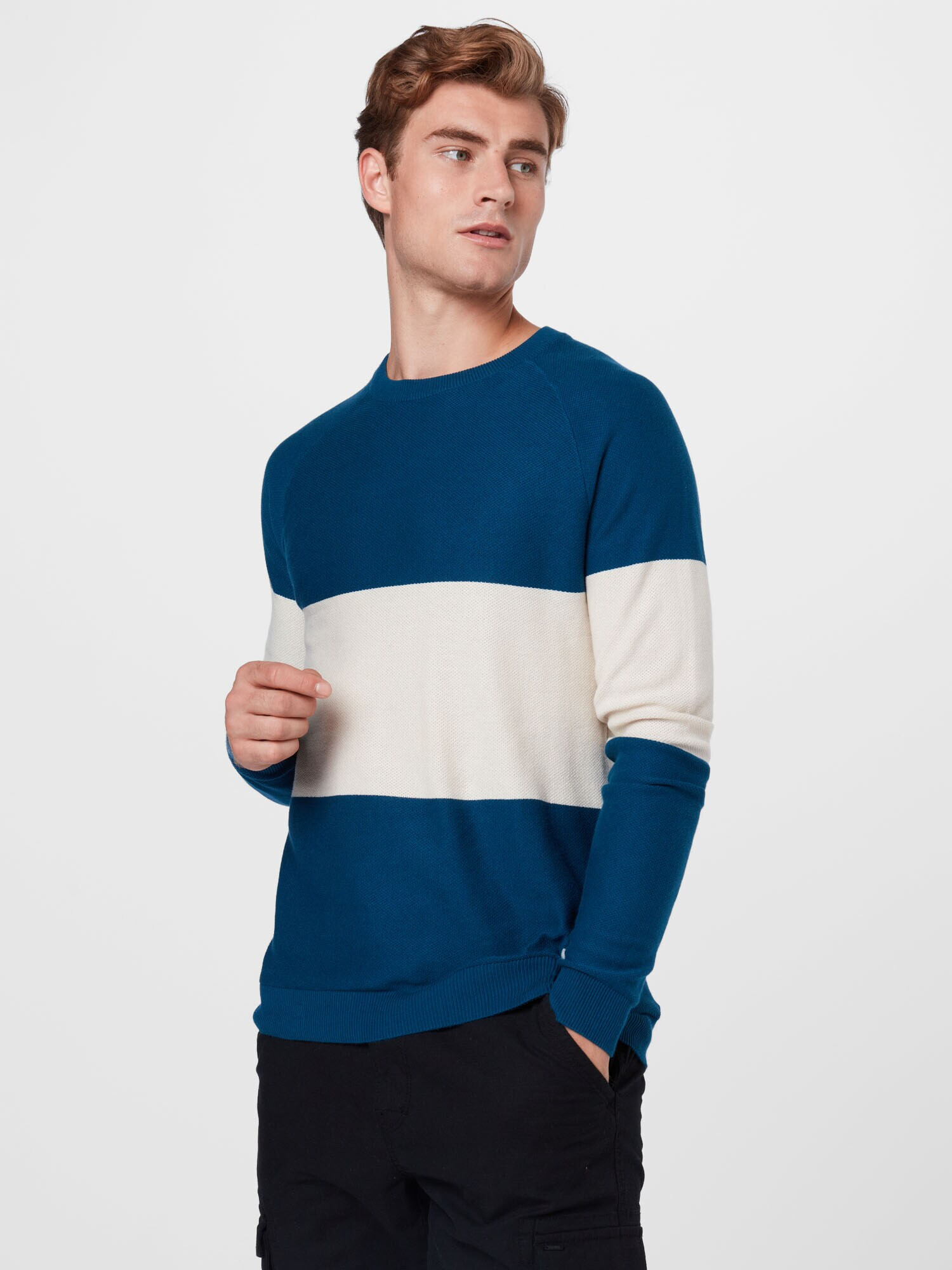 JACK & JONES Pulover 'SHAWN' crem / albastru - Pled.ro