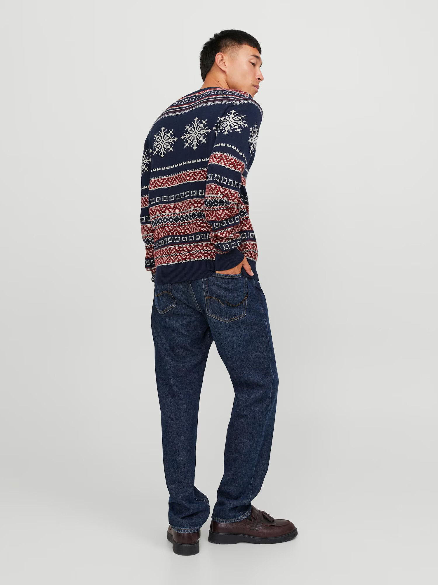 JACK & JONES Pulover 'SNOWBALL' bleumarin / roșu / alb - Pled.ro