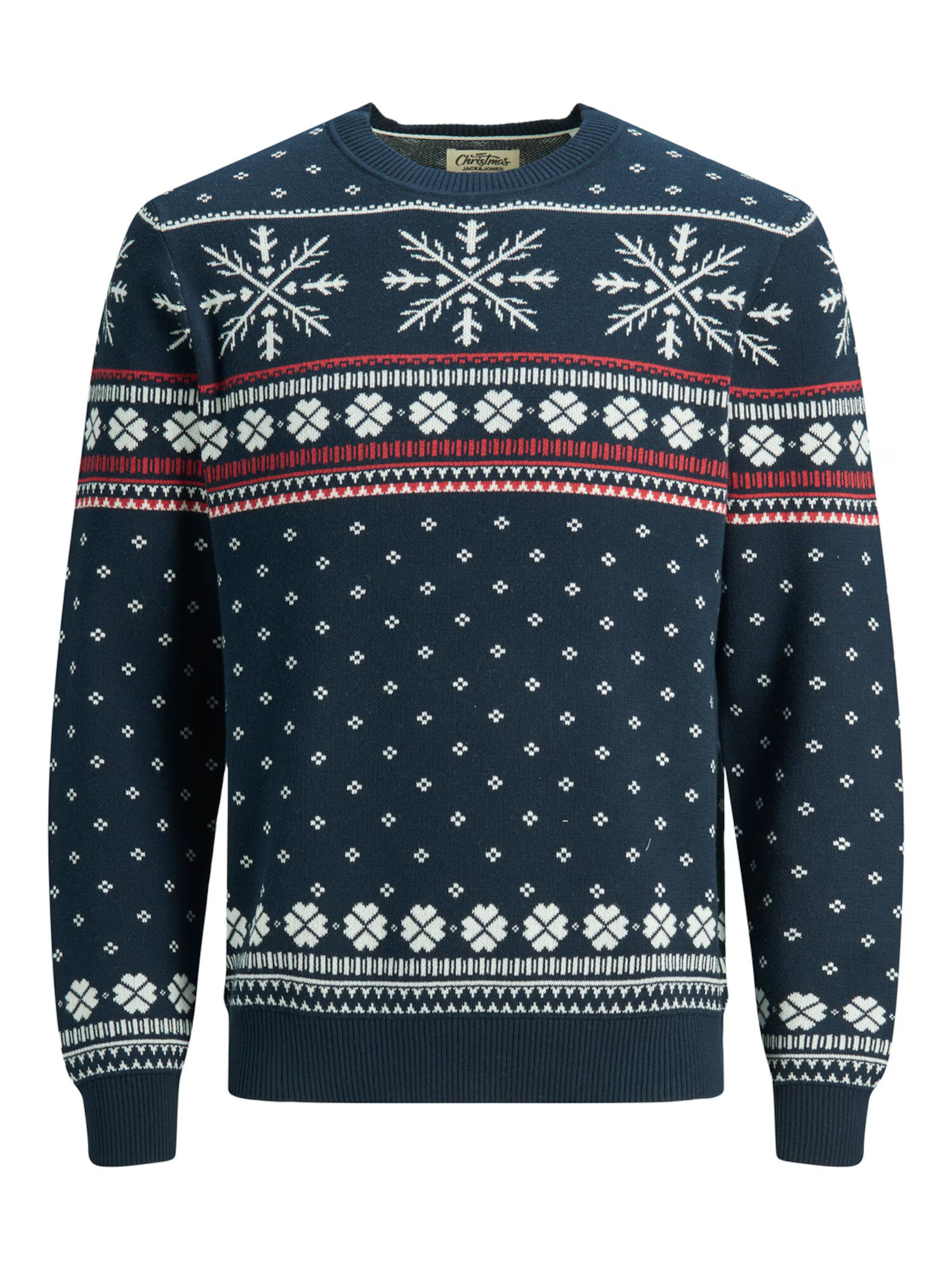 JACK & JONES Pulover 'Snowy' bleumarin / roșu / alb - Pled.ro