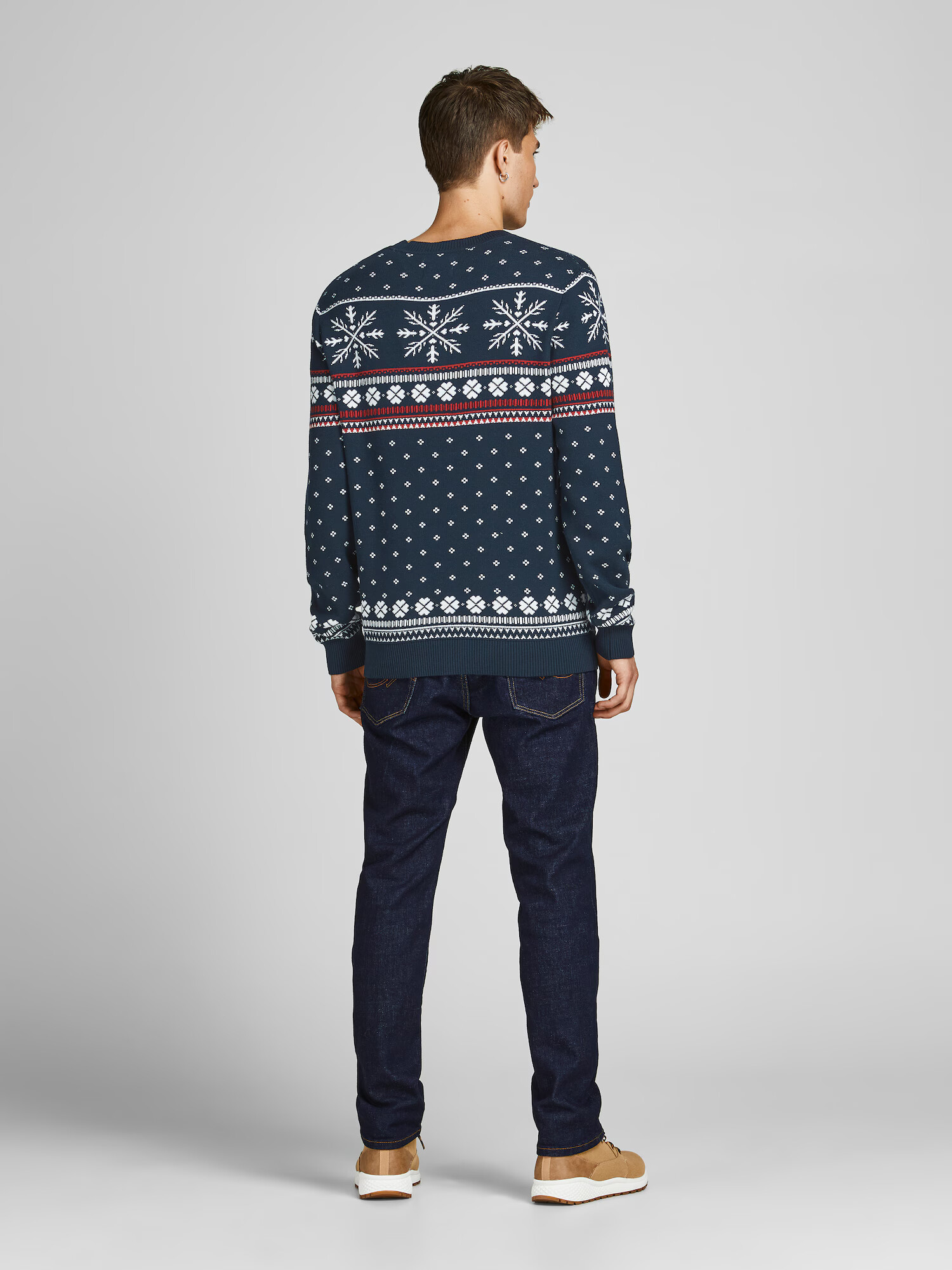 JACK & JONES Pulover 'Snowy' bleumarin / roșu / alb - Pled.ro