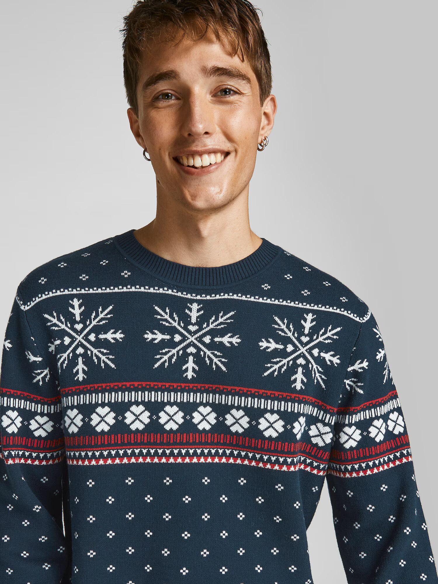 JACK & JONES Pulover 'Snowy' bleumarin / roșu / alb - Pled.ro