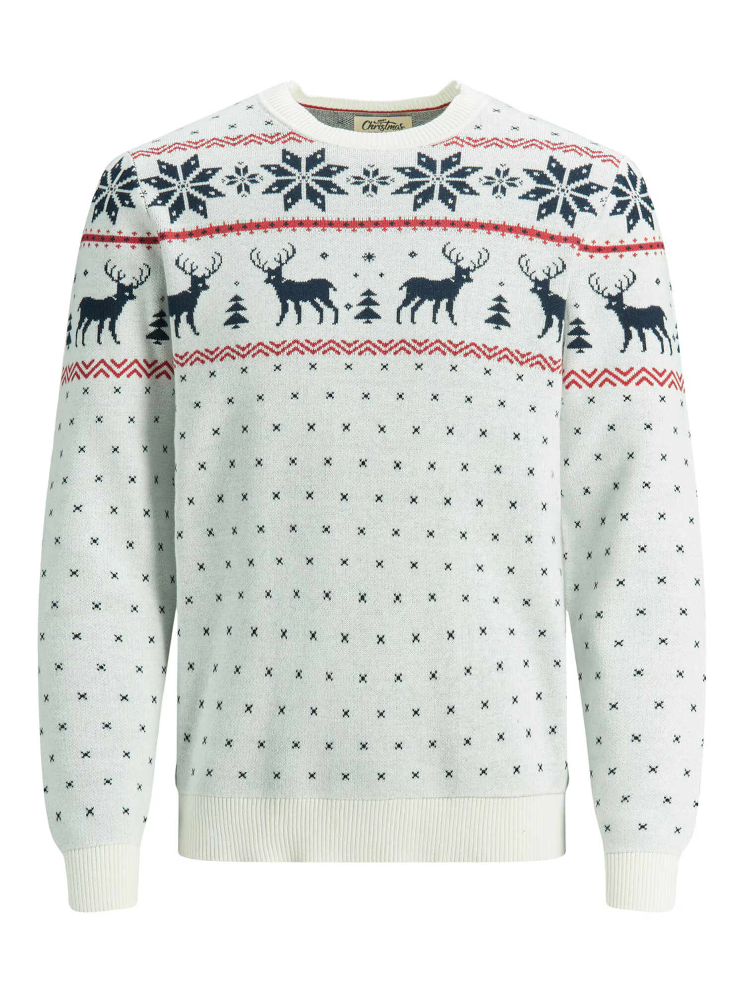 JACK & JONES Pulover 'Snowy' crem / albastru închis / roșu - Pled.ro