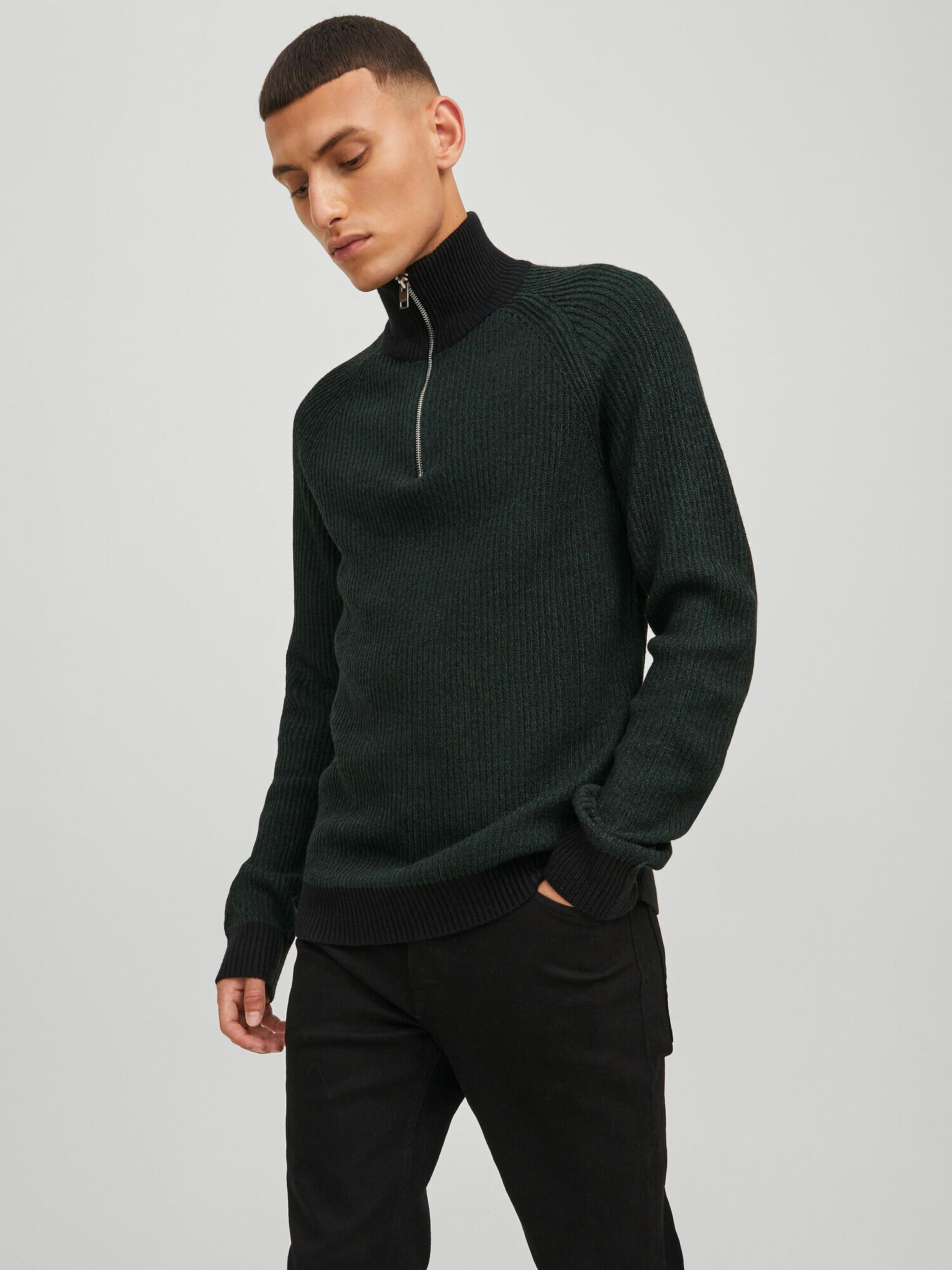 JACK & JONES Pulover verde pin - Pled.ro