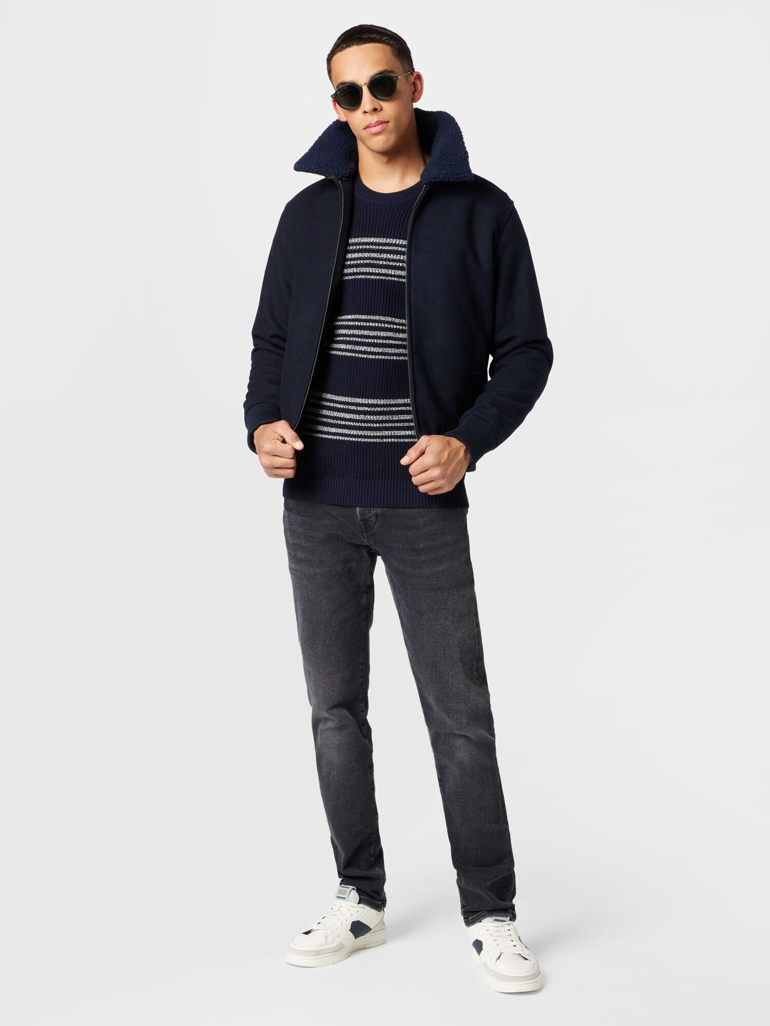 JACK & JONES Pulover 'WILBERT' albastru marin / alb - Pled.ro