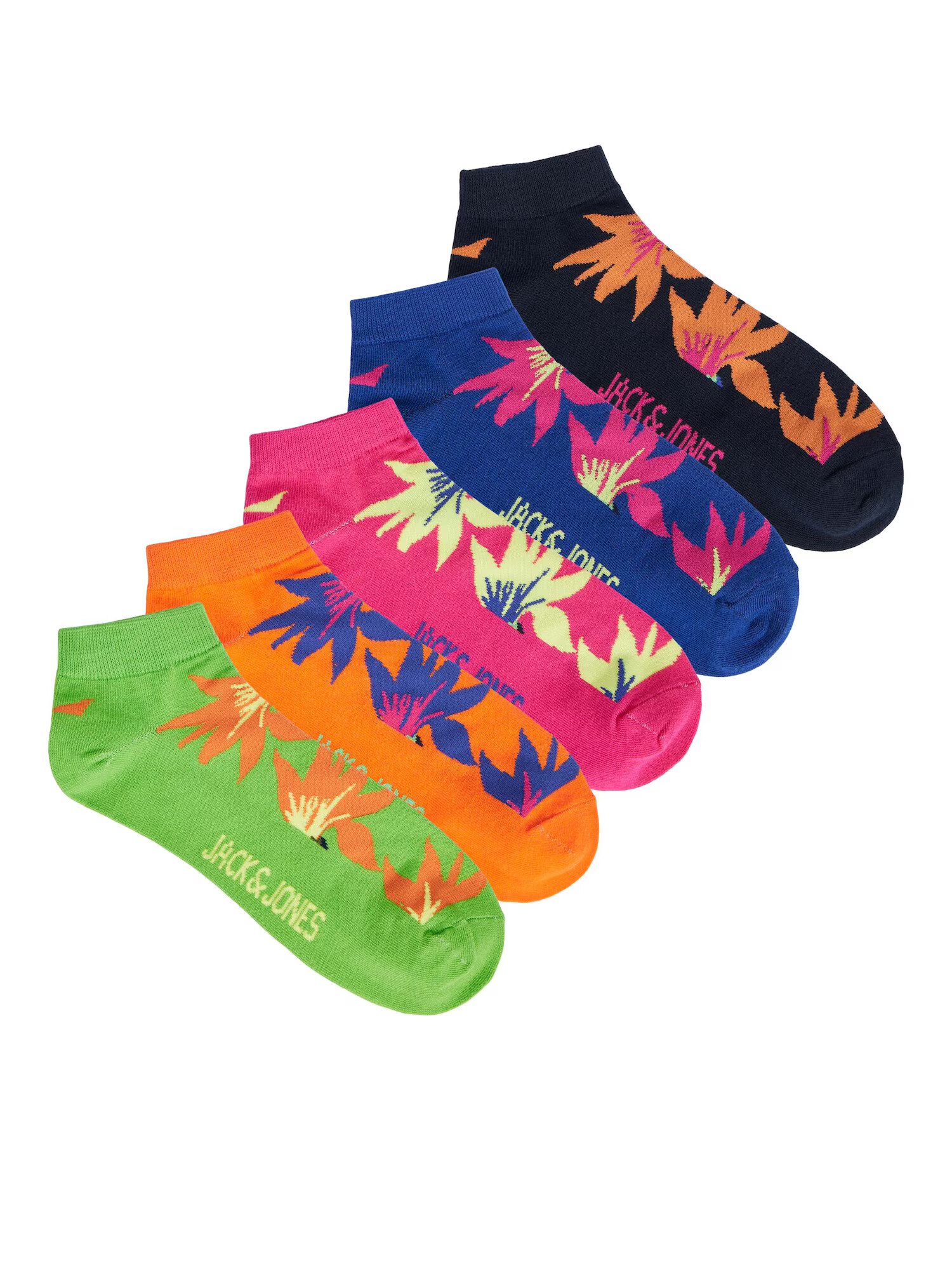 JACK & JONES Șosete 'TROPICAL FLOWER' albastru marin / verde / portocaliu / fucsia - Pled.ro