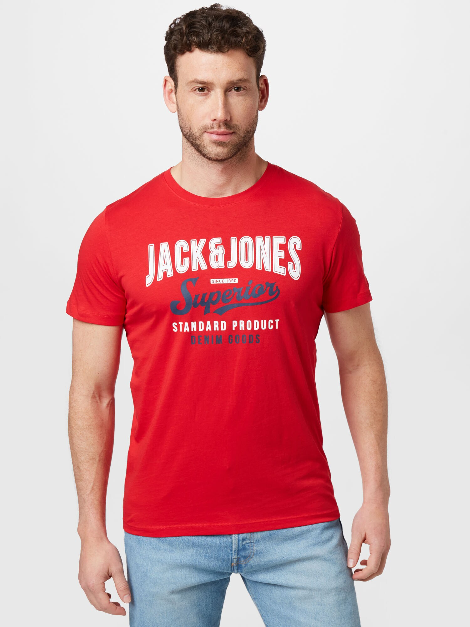 JACK & JONES Tricou albastru închis / roși aprins / alb - Pled.ro