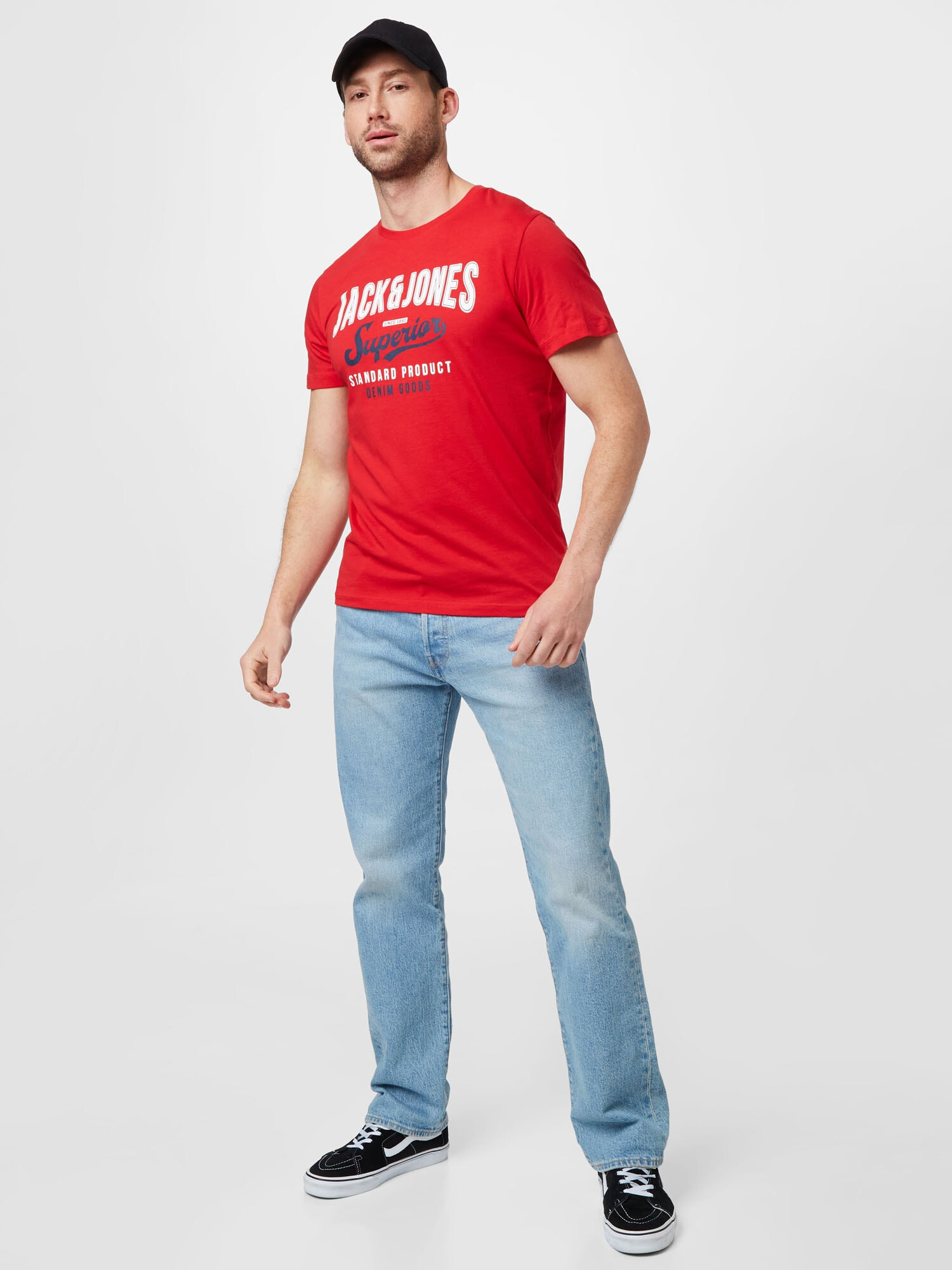 JACK & JONES Tricou albastru închis / roși aprins / alb - Pled.ro