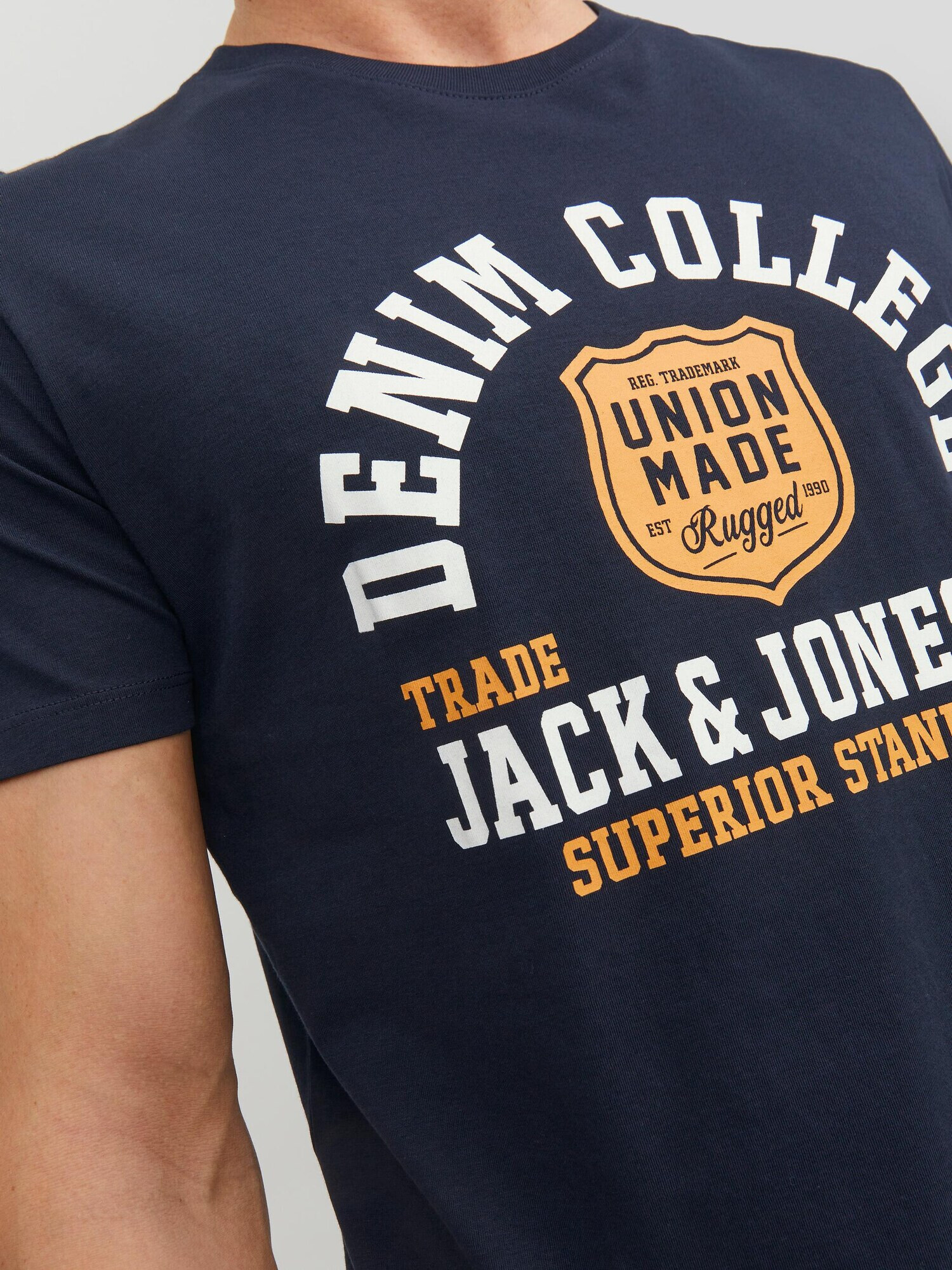 JACK & JONES Tricou albastru noapte / portocaliu deschis / alb - Pled.ro