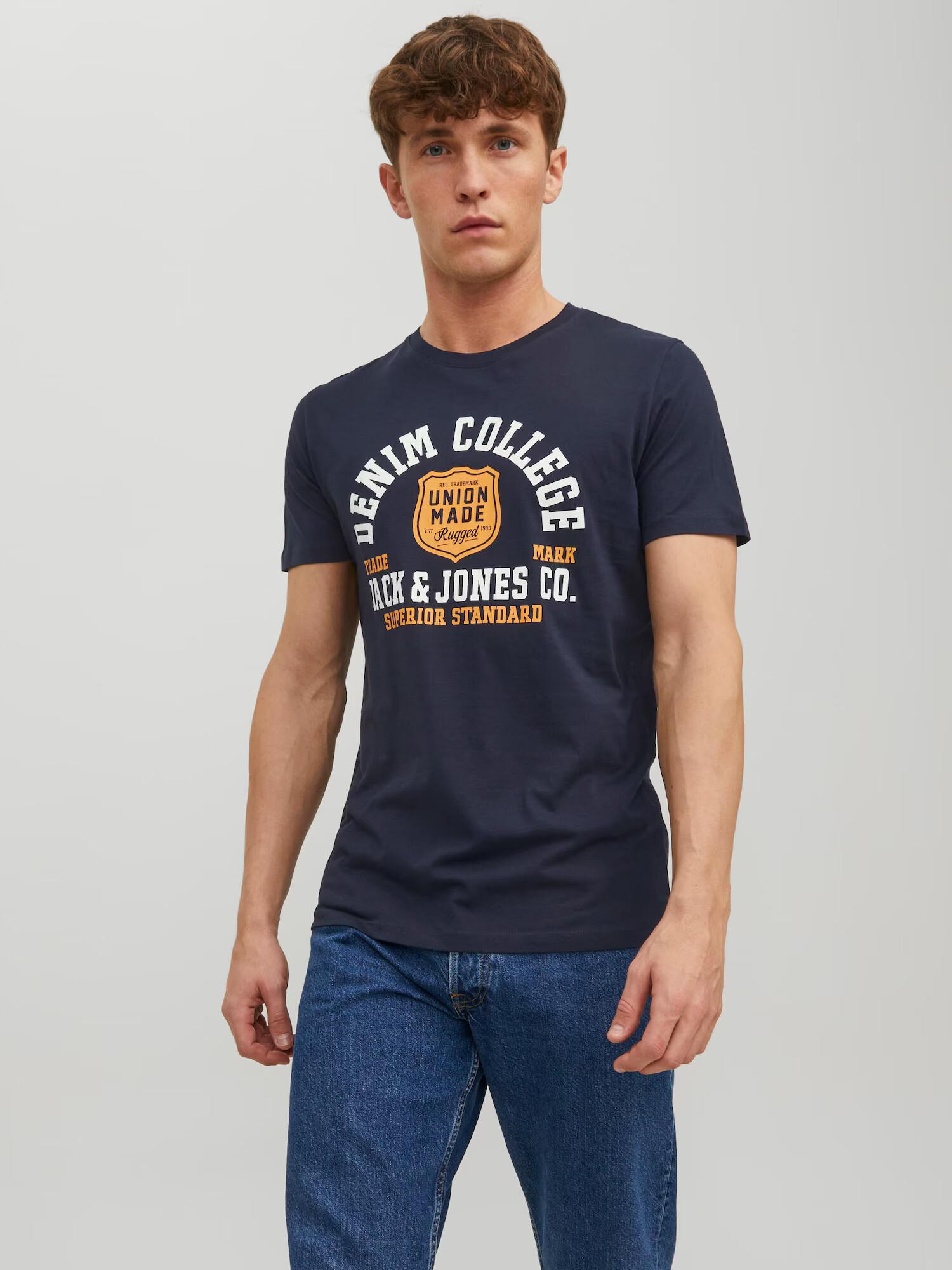 JACK & JONES Tricou albastru noapte / portocaliu deschis / alb - Pled.ro