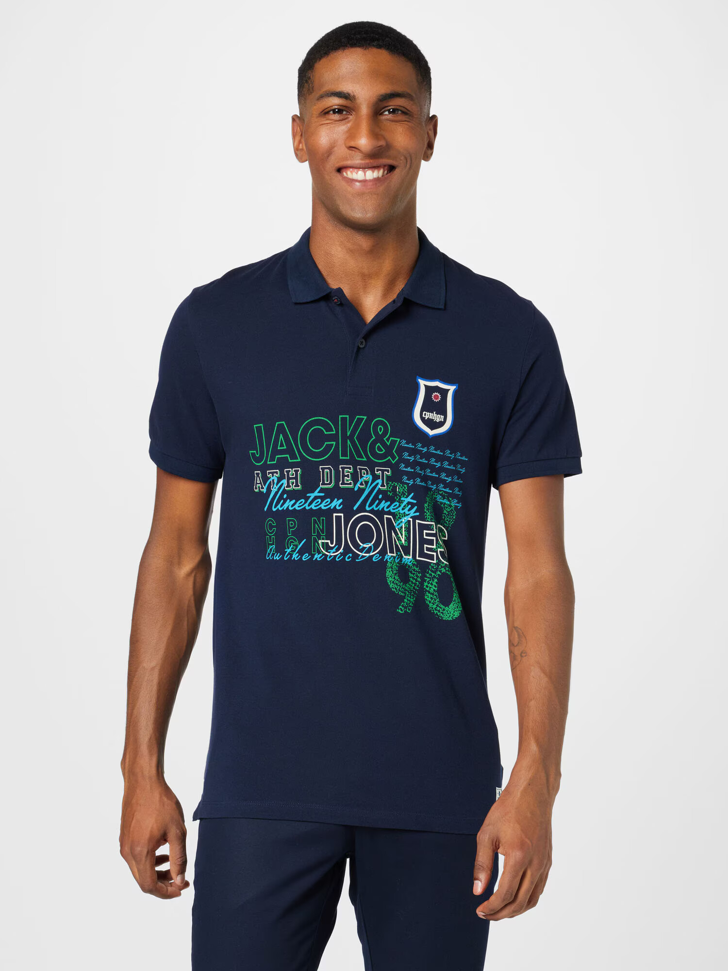 JACK & JONES Tricou albastru noapte / verde limetă / verde jad / alb - Pled.ro