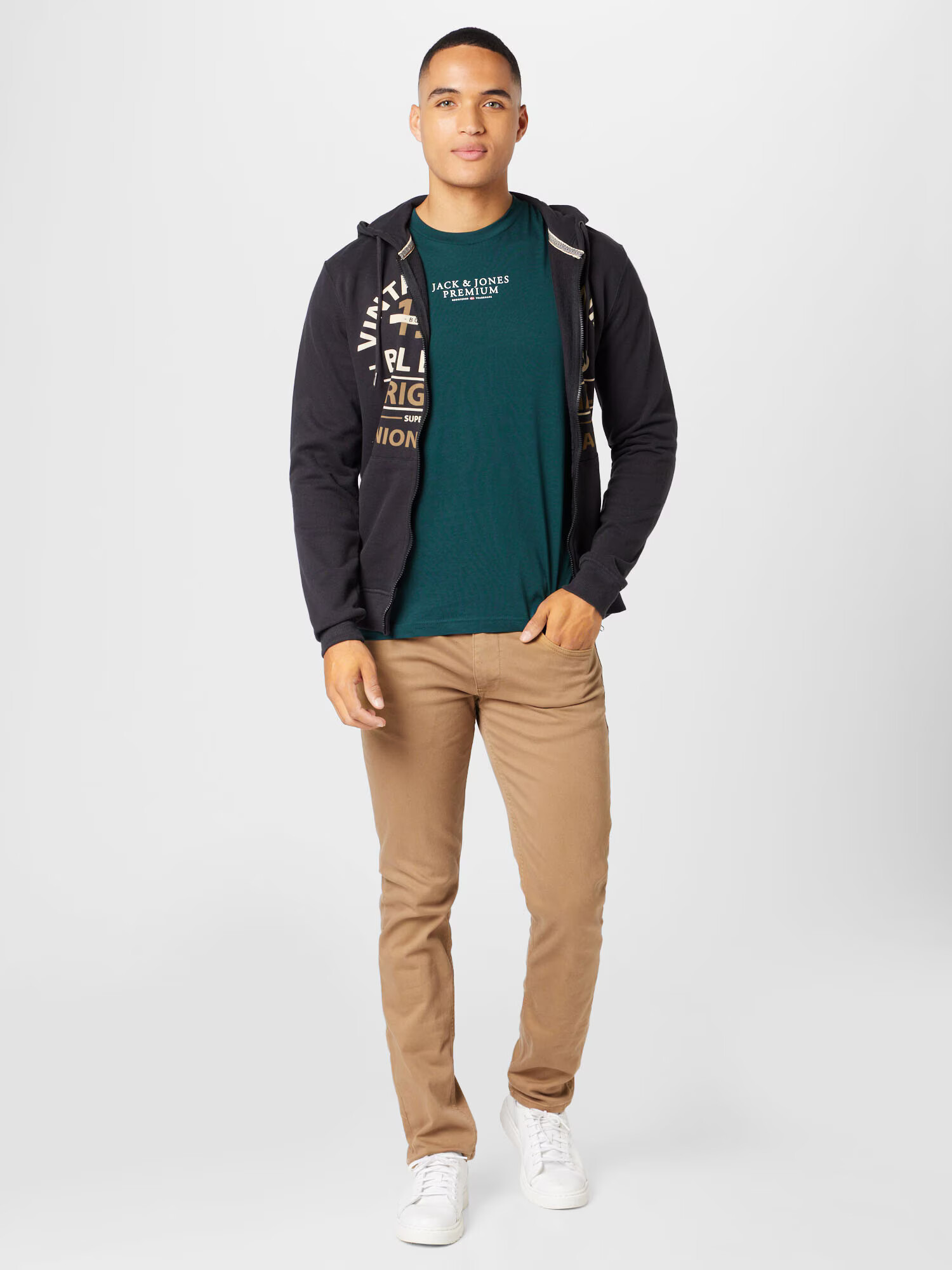 JACK & JONES Tricou 'Archie' verde petrol / alb - Pled.ro