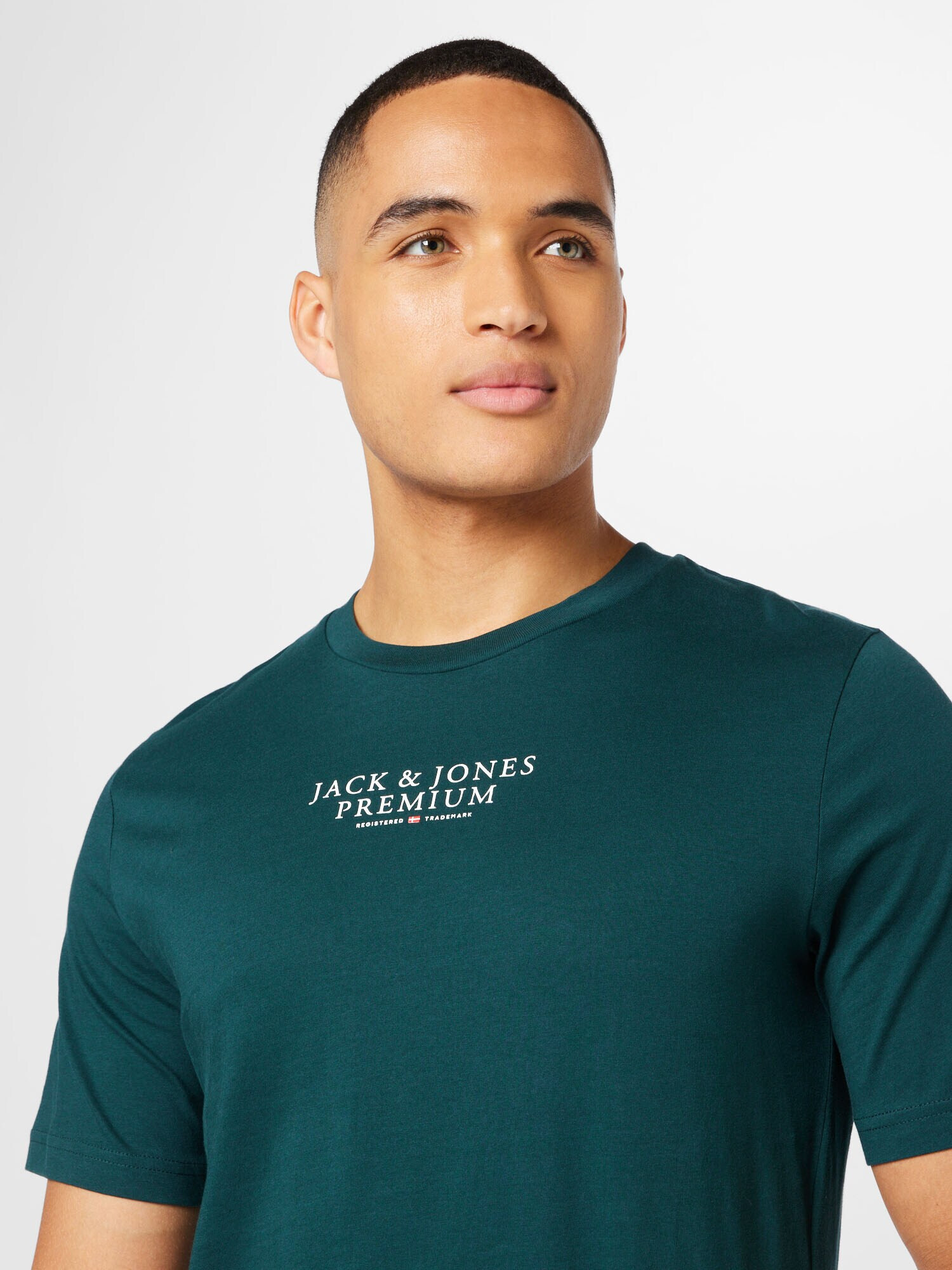 JACK & JONES Tricou 'Archie' verde petrol / alb - Pled.ro