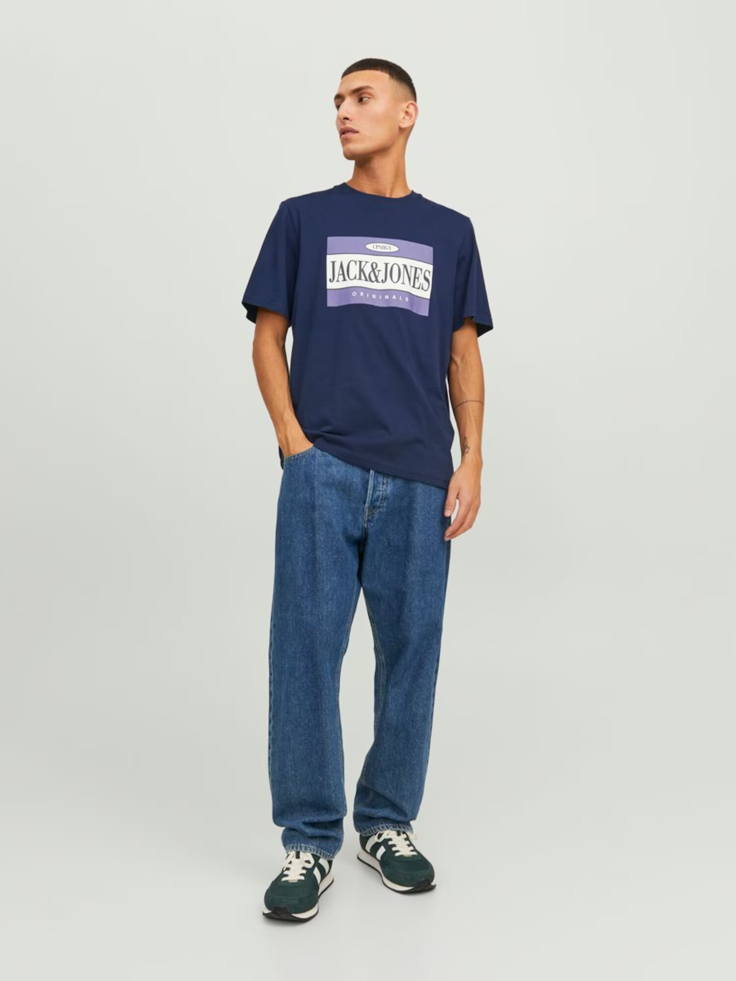 JACK & JONES Tricou 'ARTHUR' bleumarin / lila / alb - Pled.ro