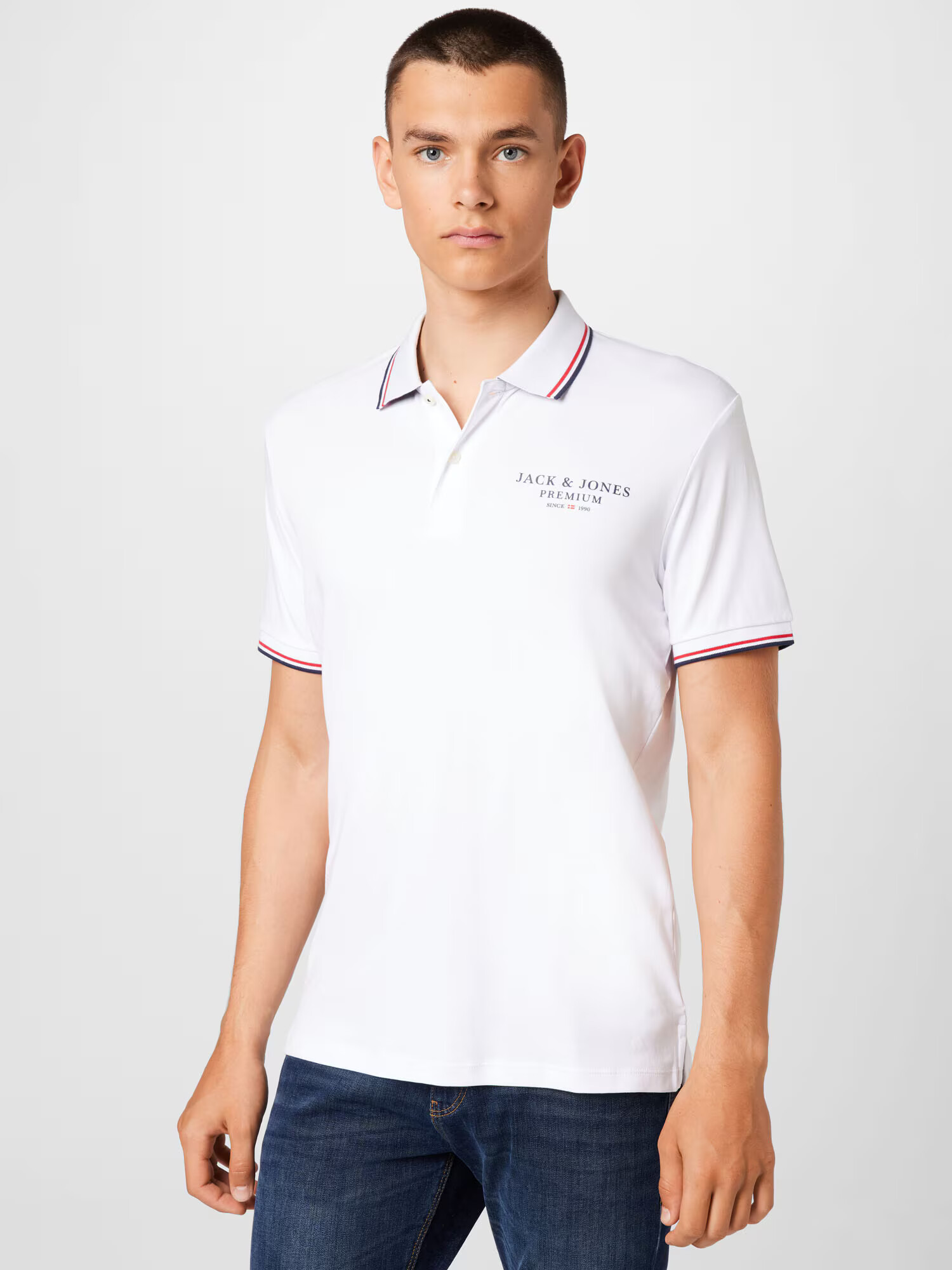 JACK & JONES Tricou 'ASTON' bleumarin / roșu / alb - Pled.ro