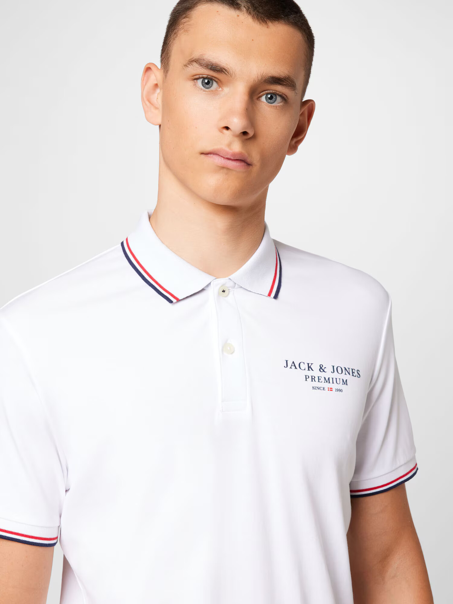 JACK & JONES Tricou 'ASTON' bleumarin / roșu / alb - Pled.ro