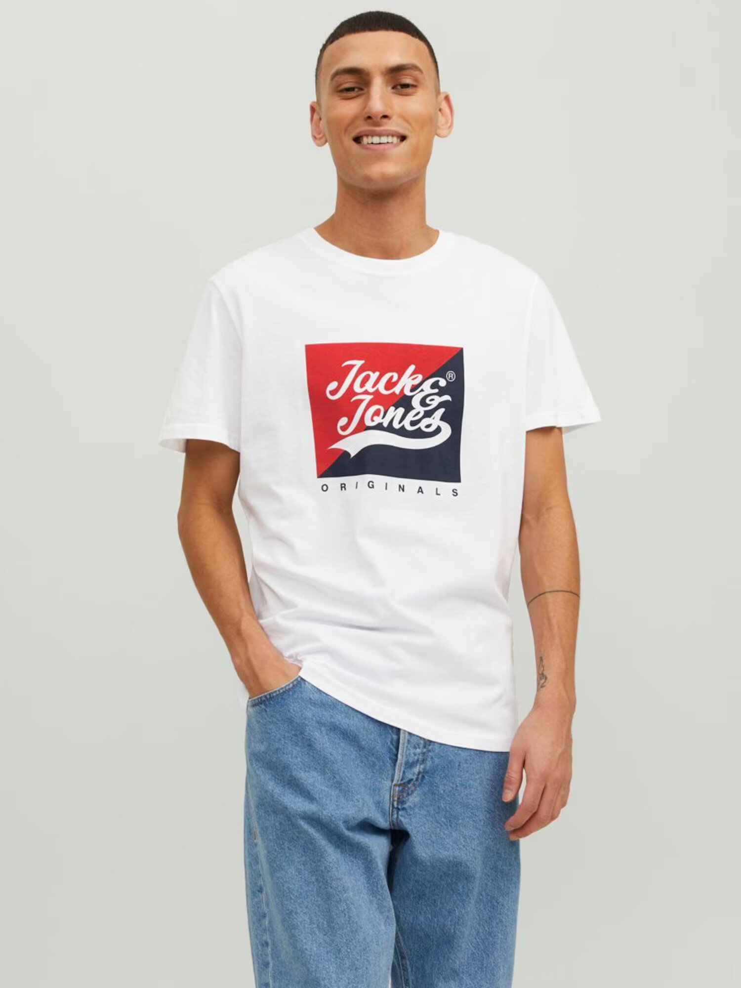 JACK & JONES Tricou 'Beckss' roșu / negru / alb - Pled.ro