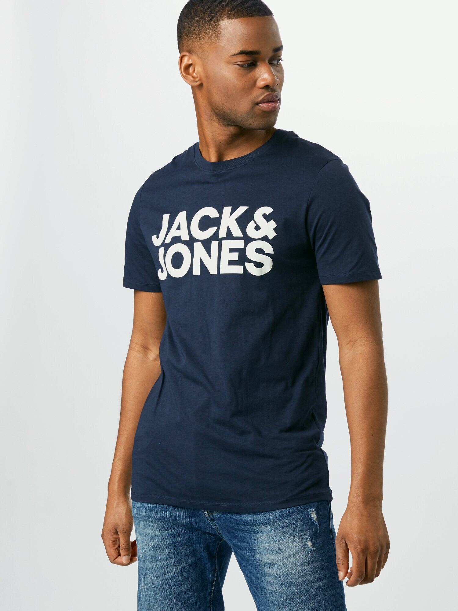 JACK & JONES Tricou albastru închis / alb - Pled.ro