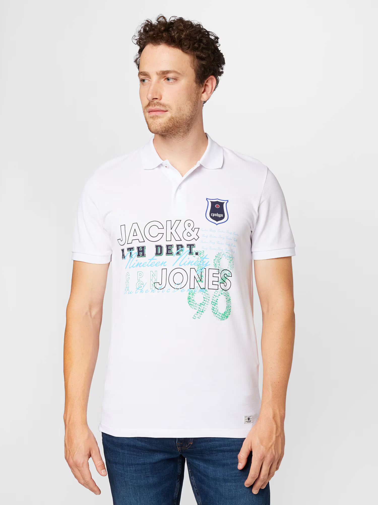 JACK & JONES Tricou bleumarin / albastru deschis / verde jad / alb - Pled.ro