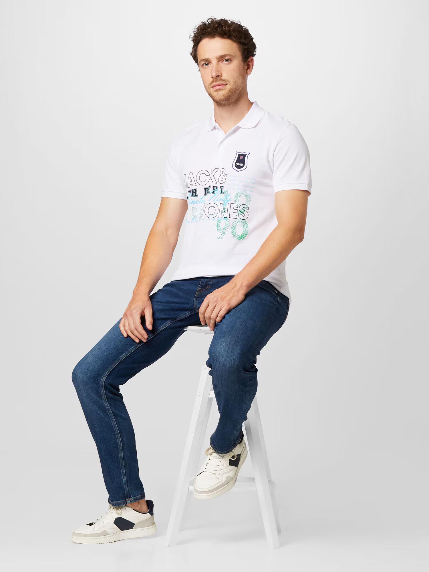 JACK & JONES Tricou bleumarin / albastru deschis / verde jad / alb - Pled.ro