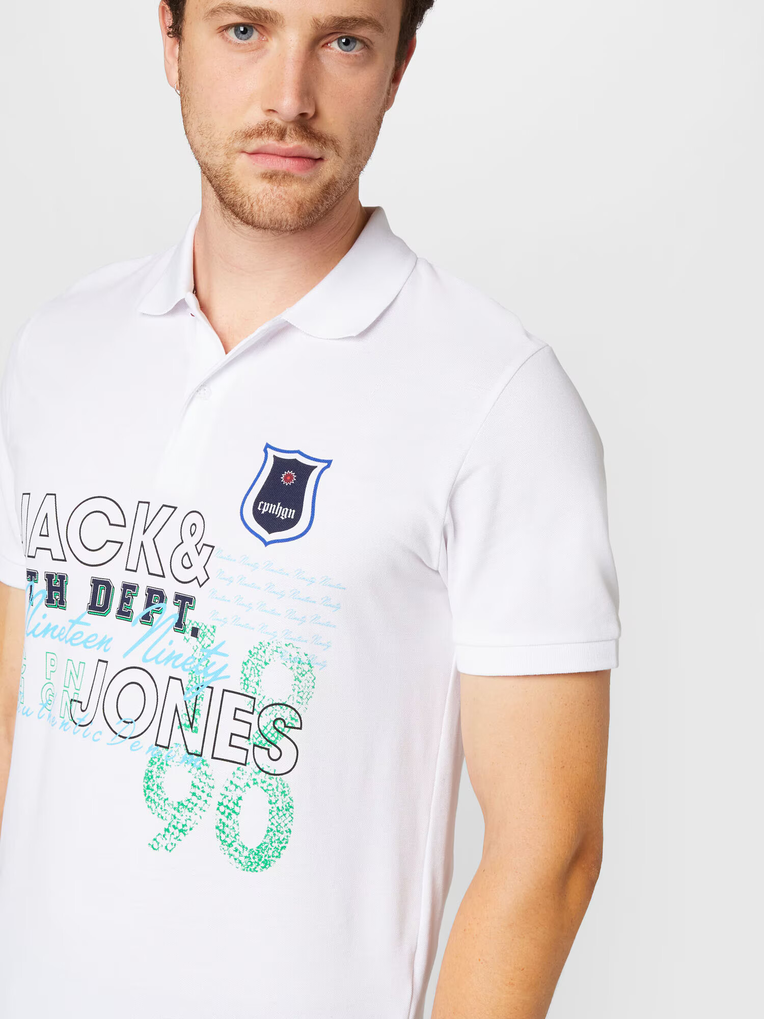 JACK & JONES Tricou bleumarin / albastru deschis / verde jad / alb - Pled.ro