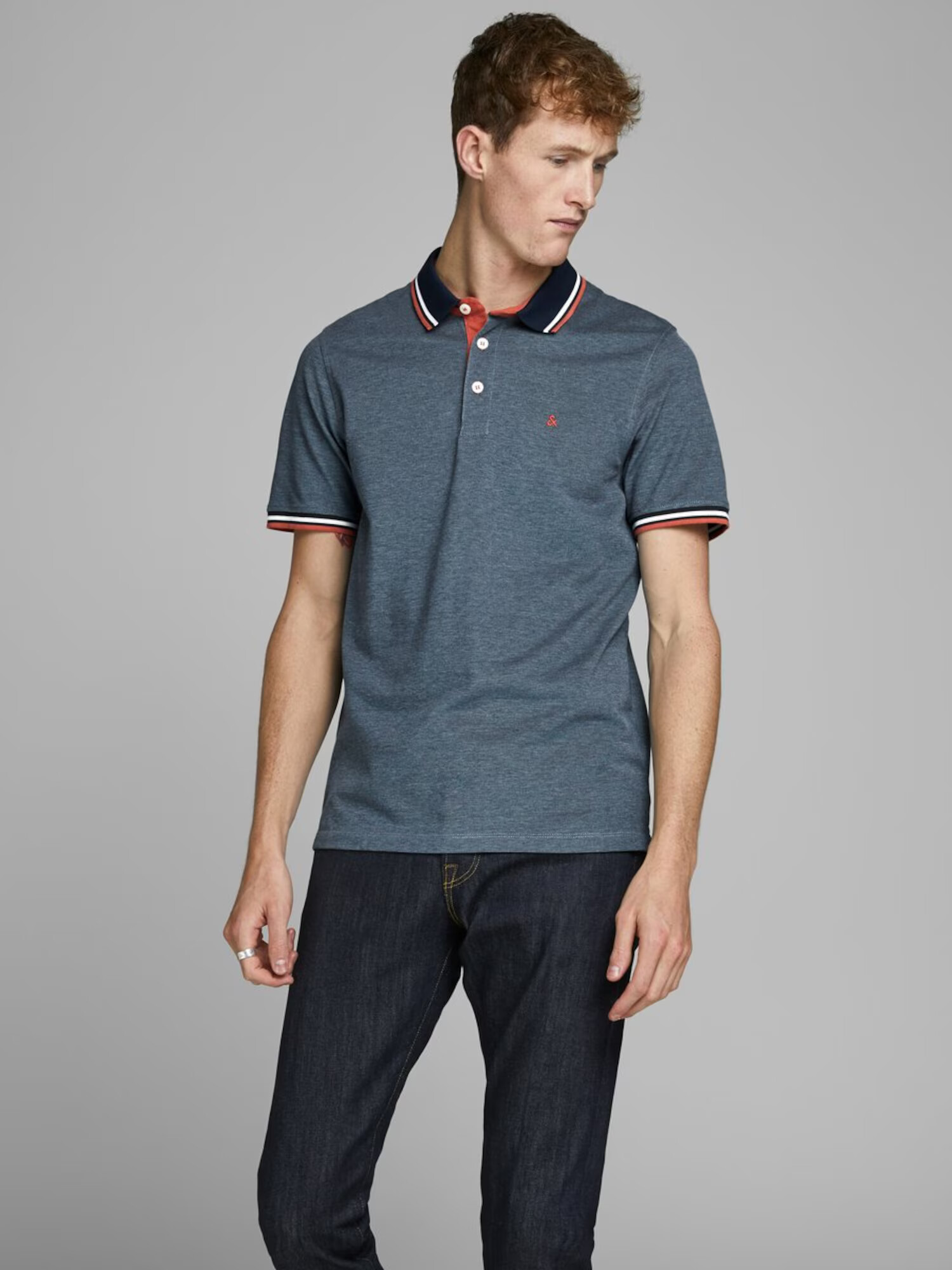 JACK & JONES Tricou 'Paulos' albastru noapte / albastru amestec / roșu / alb - Pled.ro