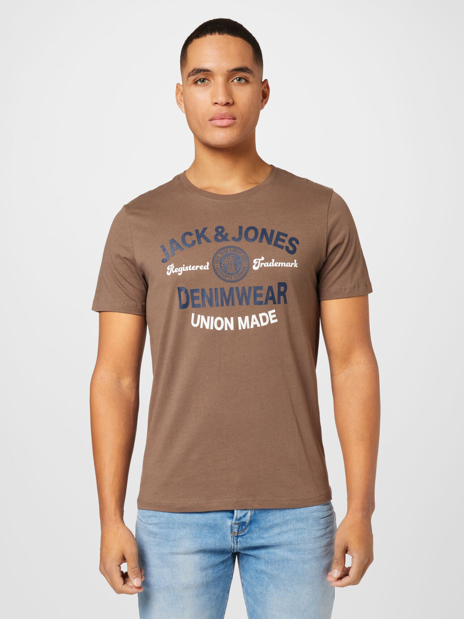 JACK & JONES Tricou bleumarin / maro / alb - Pled.ro