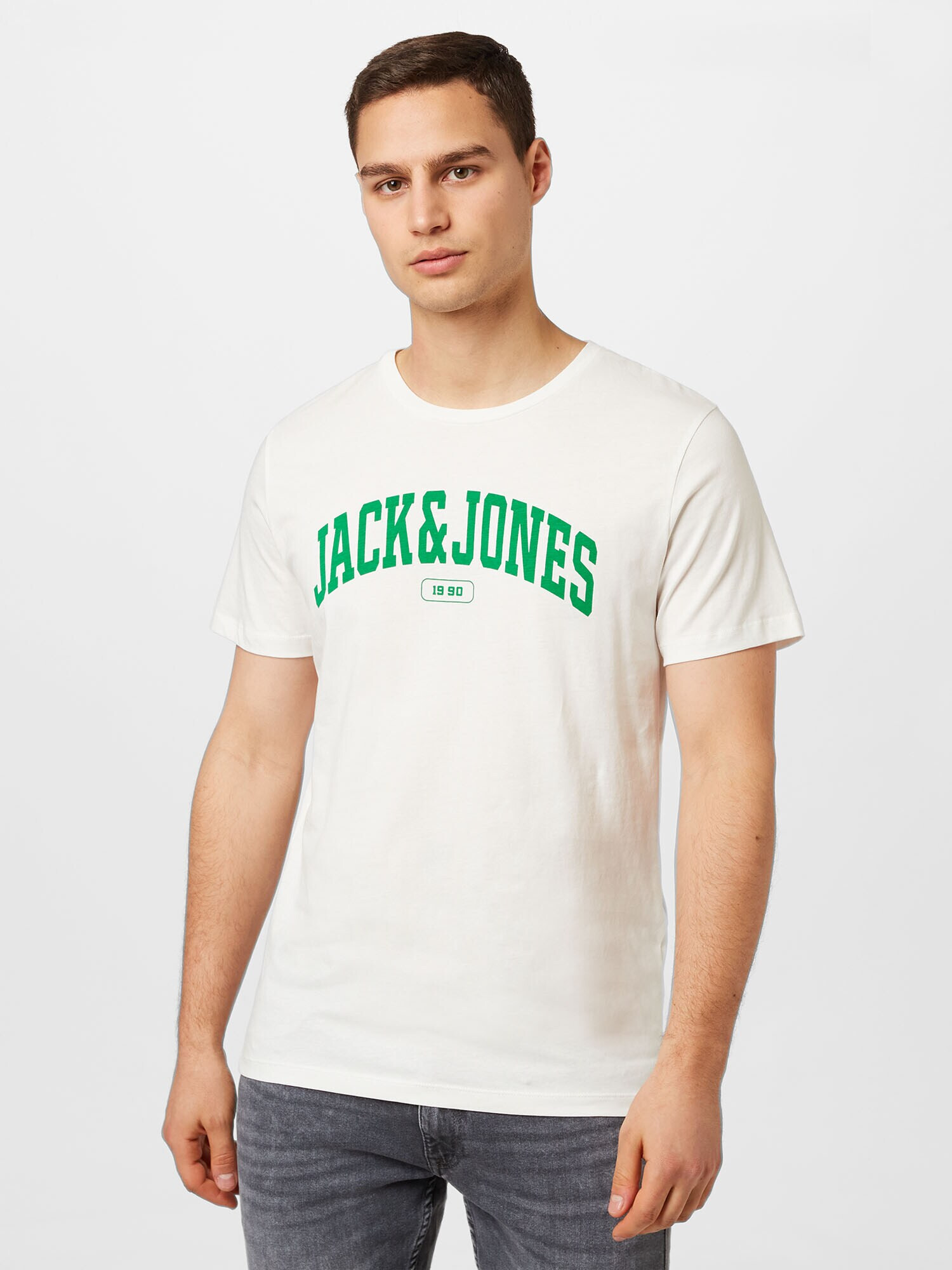 JACK & JONES Tricou 'BLUBOOSTER' verde / alb - Pled.ro