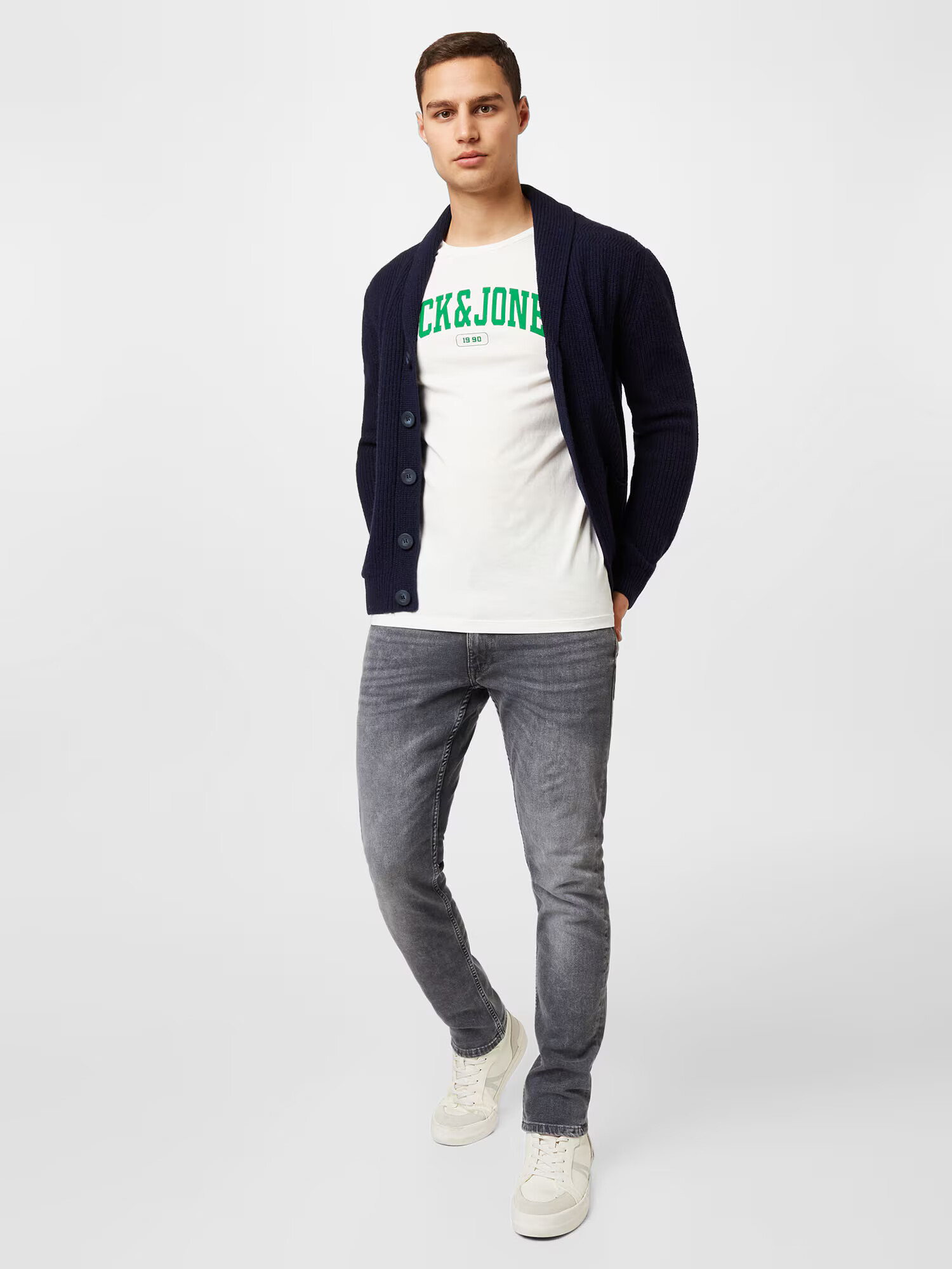 JACK & JONES Tricou 'BLUBOOSTER' verde / alb - Pled.ro