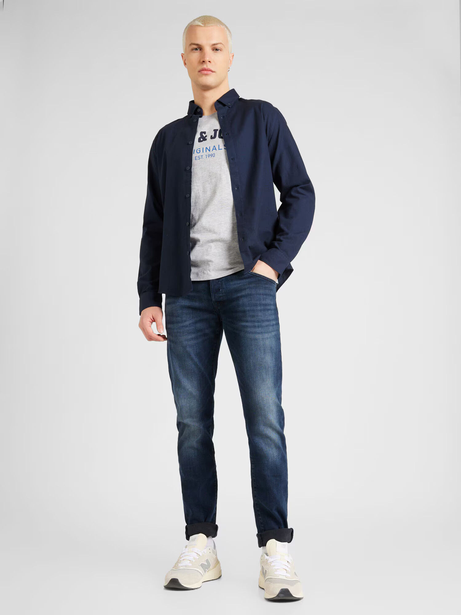 JACK & JONES Tricou 'BRAD' bleumarin / albastru deschis / gri deschis - Pled.ro