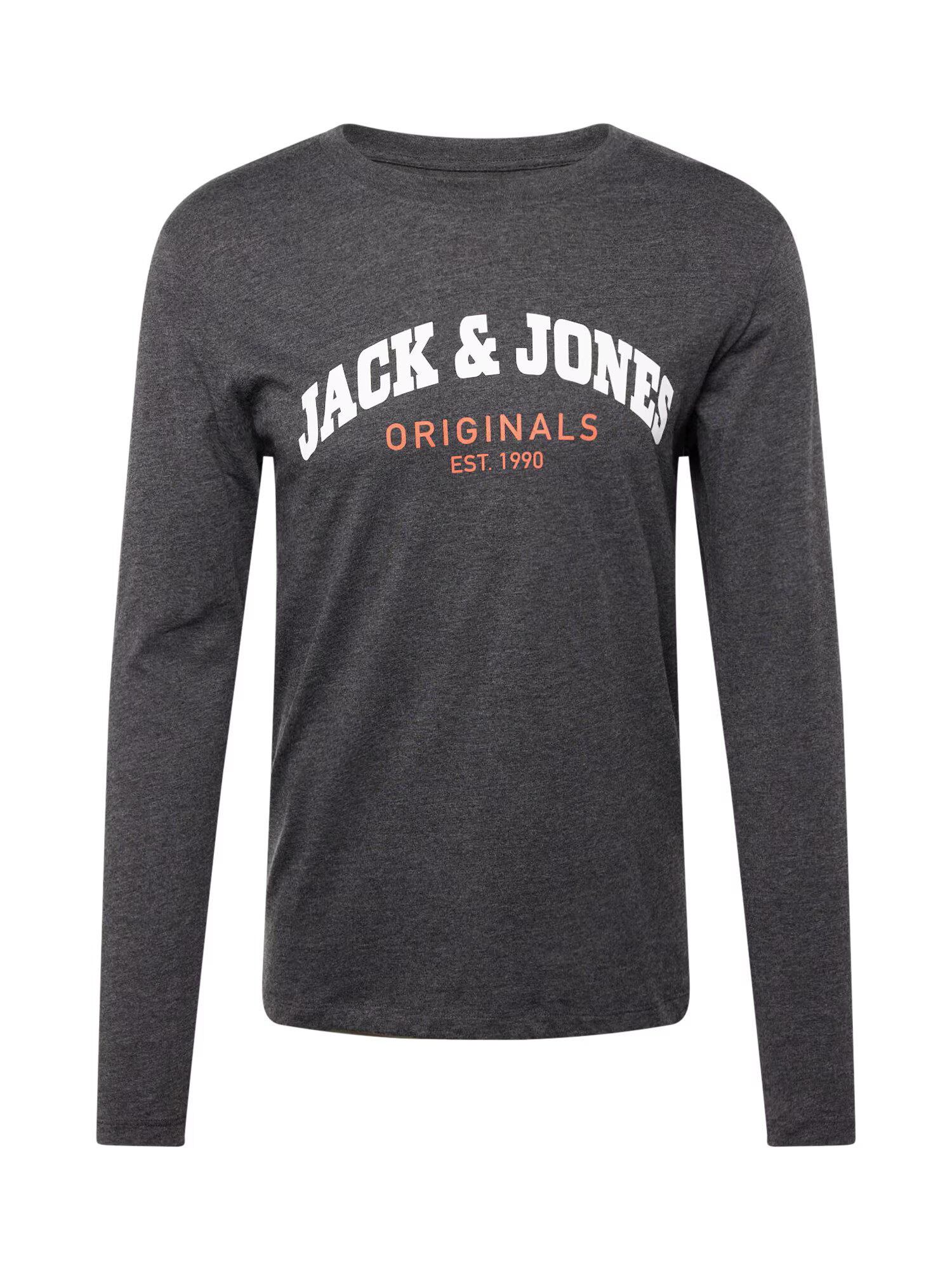 JACK & JONES Tricou 'BRAD' gri metalic / portocaliu închis / alb - Pled.ro