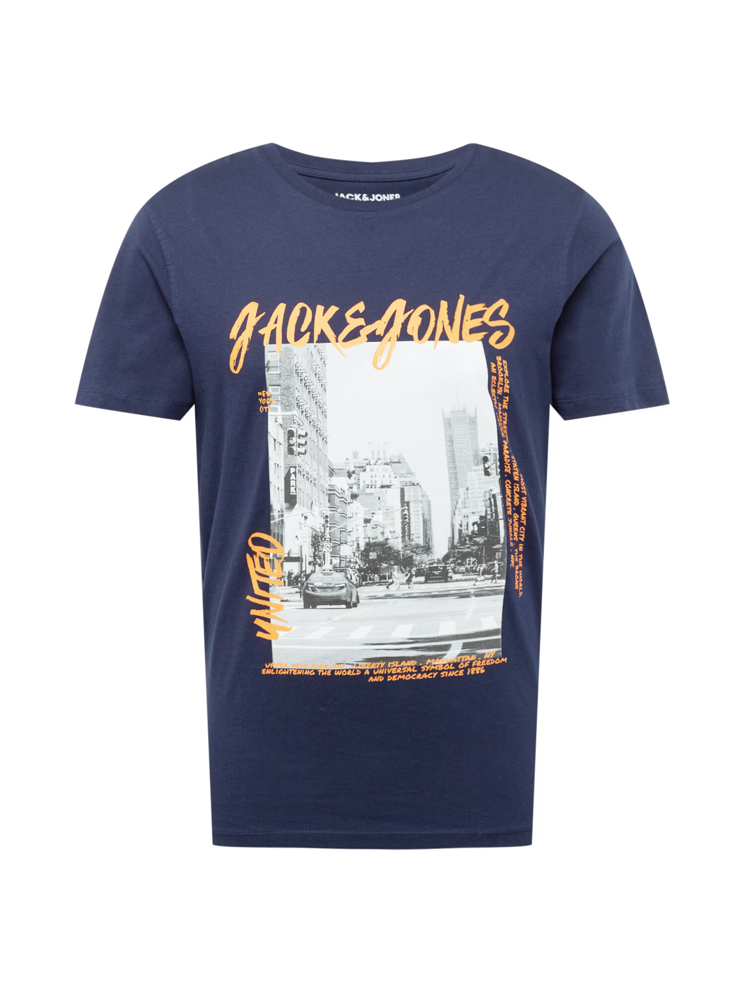 JACK & JONES Tricou 'CRAWL' bleumarin / gri / portocaliu / alb - Pled.ro