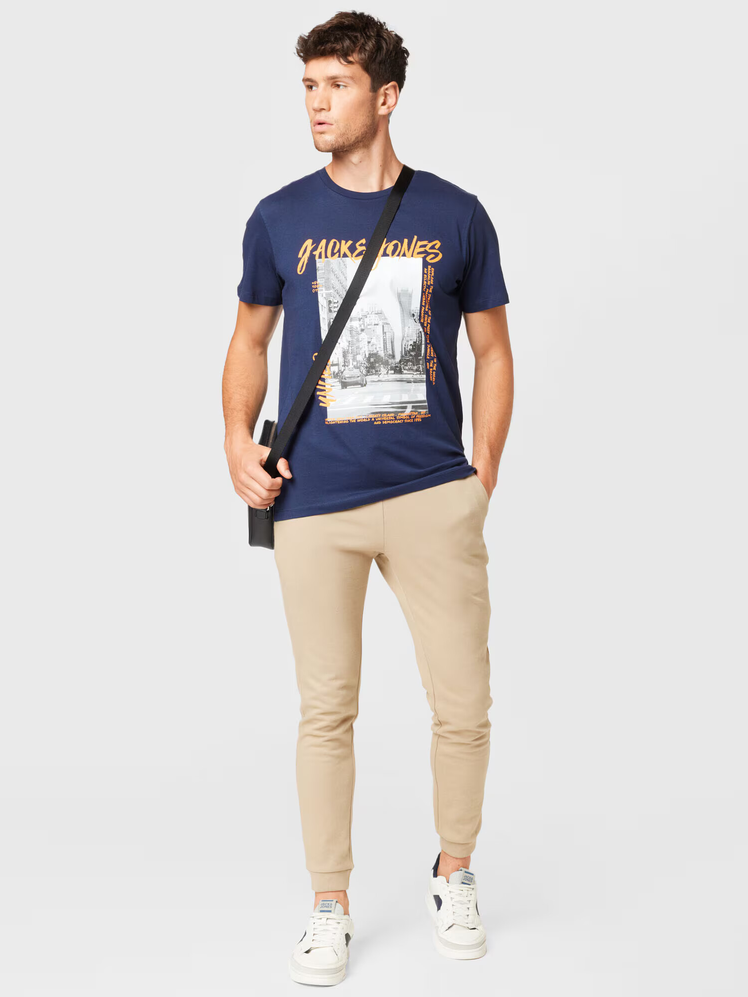 JACK & JONES Tricou 'CRAWL' bleumarin / gri / portocaliu / alb - Pled.ro