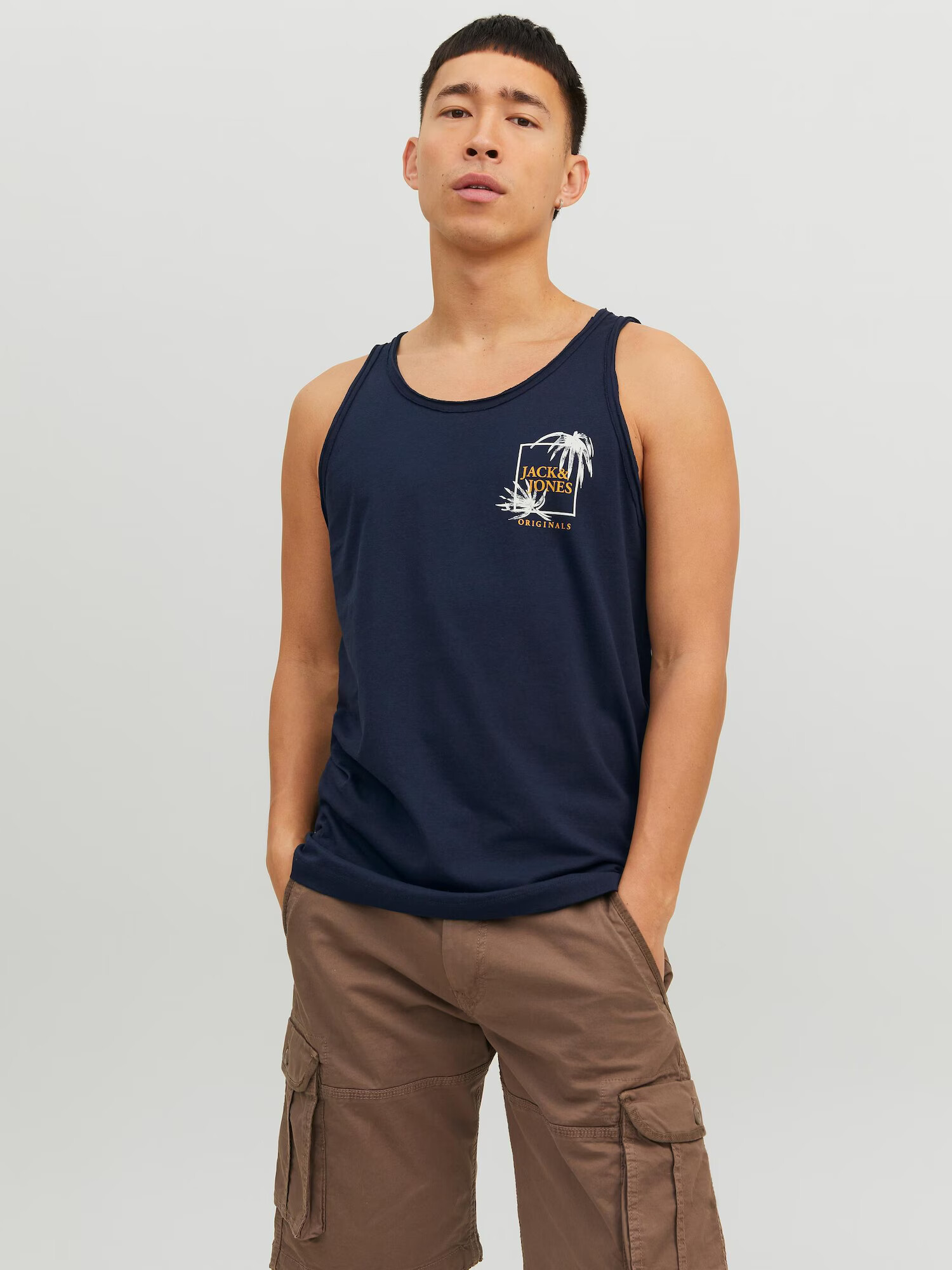 JACK & JONES Tricou 'Crayo' bleumarin / portocaliu / alb - Pled.ro