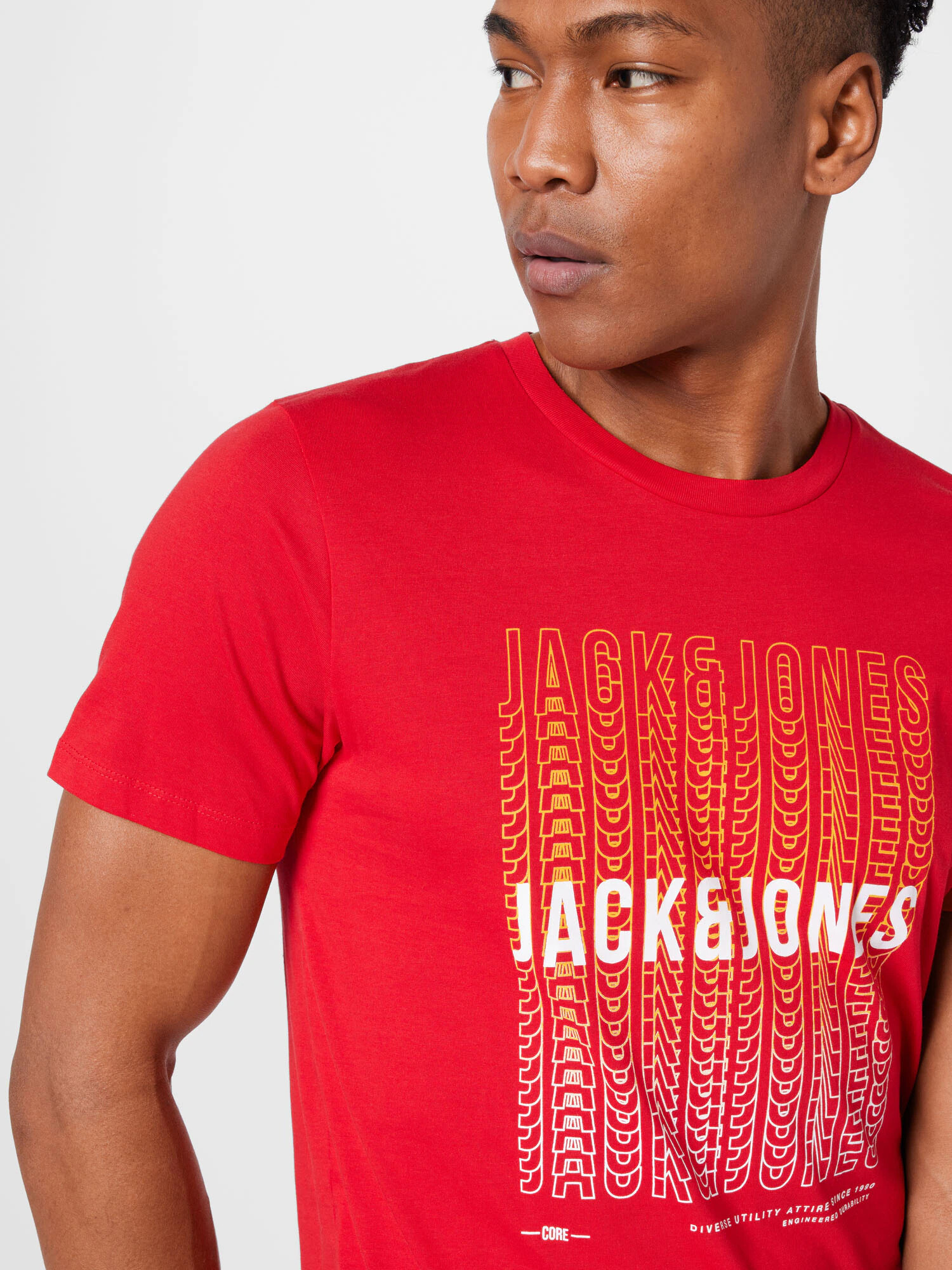 JACK & JONES Tricou 'CYBER' galben auriu / roși aprins / alb - Pled.ro