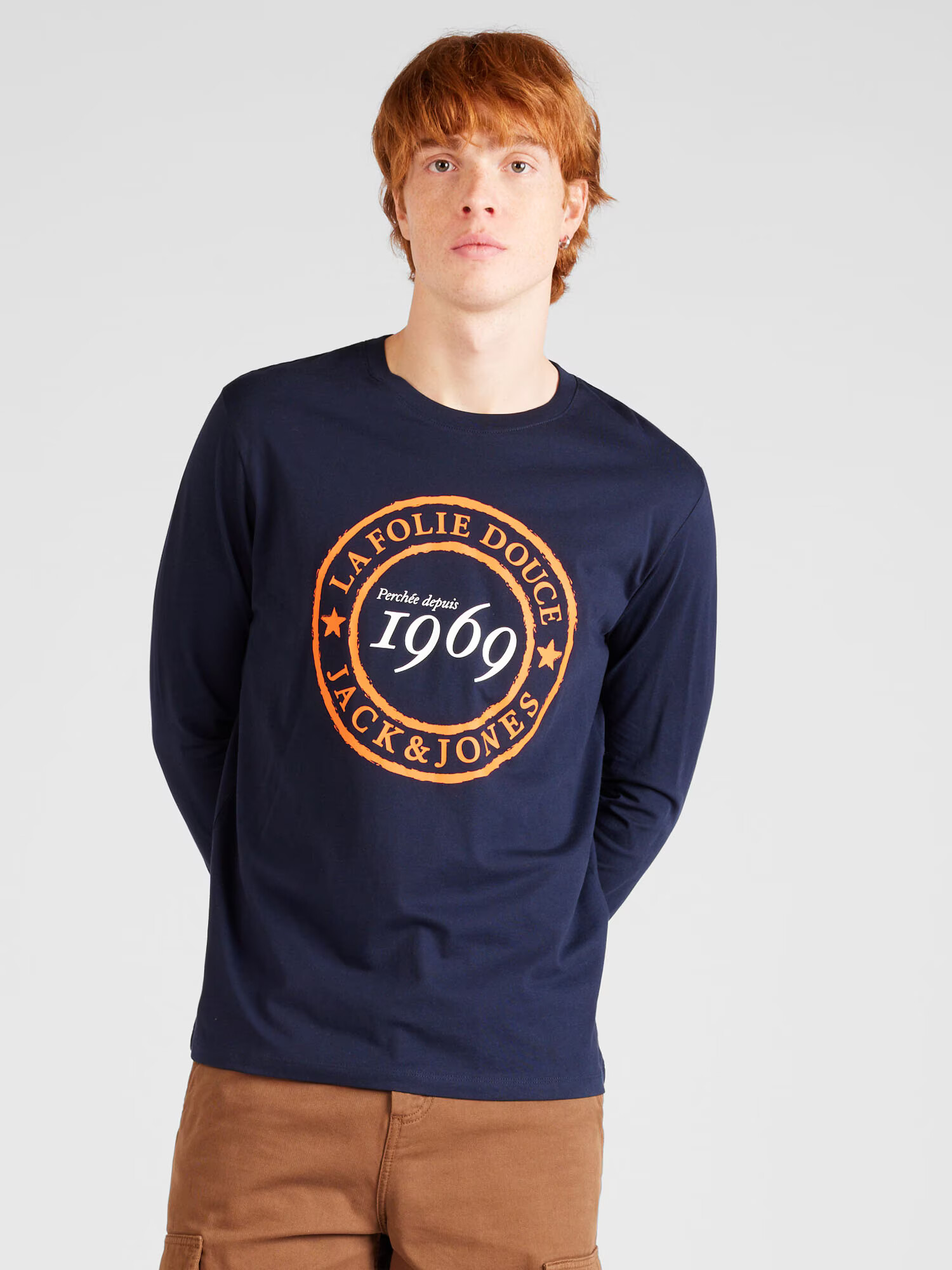 JACK & JONES Tricou 'DOUCE' bleumarin / portocaliu / alb murdar - Pled.ro