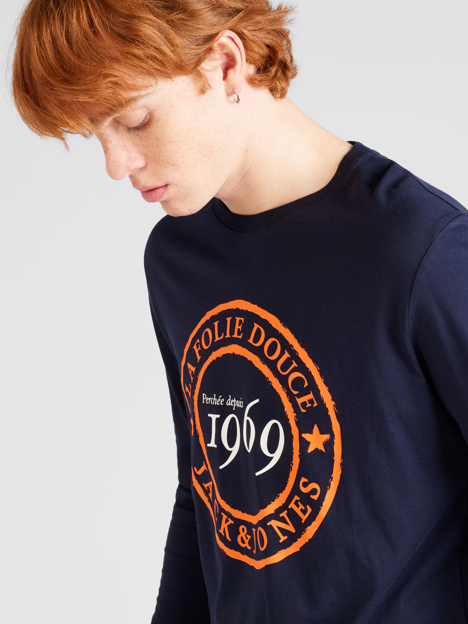 JACK & JONES Tricou 'DOUCE' bleumarin / portocaliu / alb murdar - Pled.ro